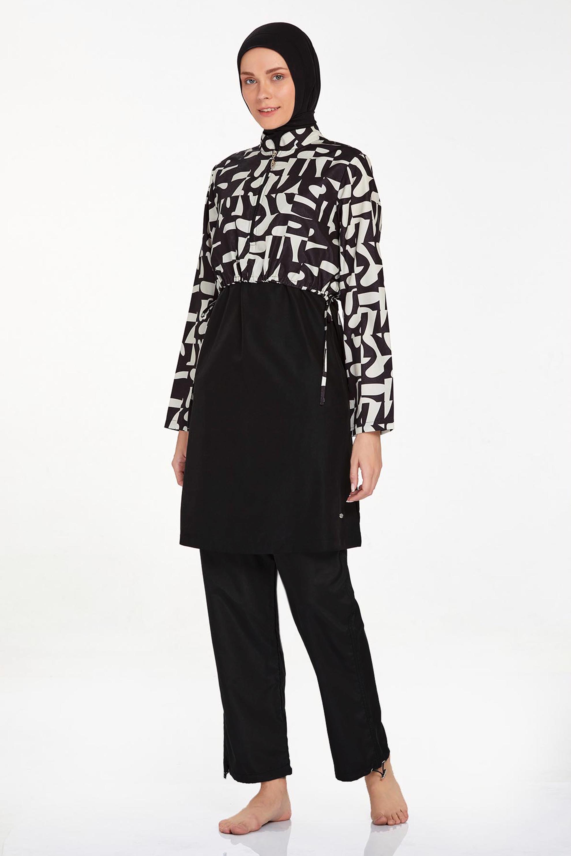 Tesettür giyim SİYAH DESENLİ TESETTÜR MAYO 1423