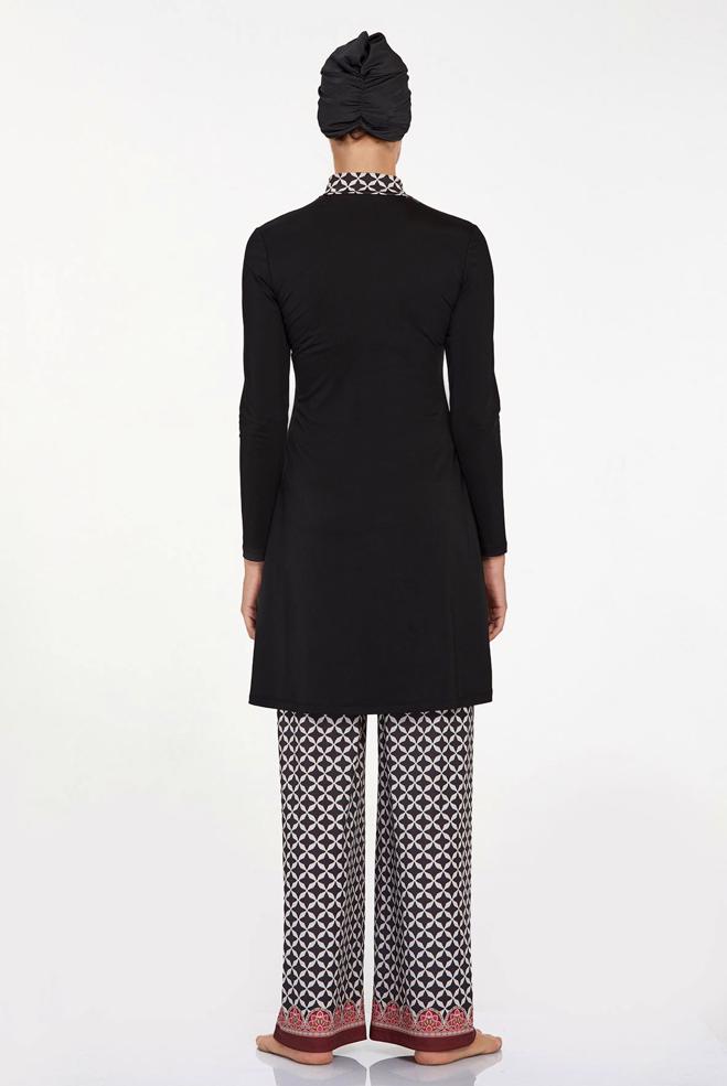 Vêtements hijab NOIR MAILLOT DE BAIN HIJAB À MOTIFS 4514 - ALVİNA