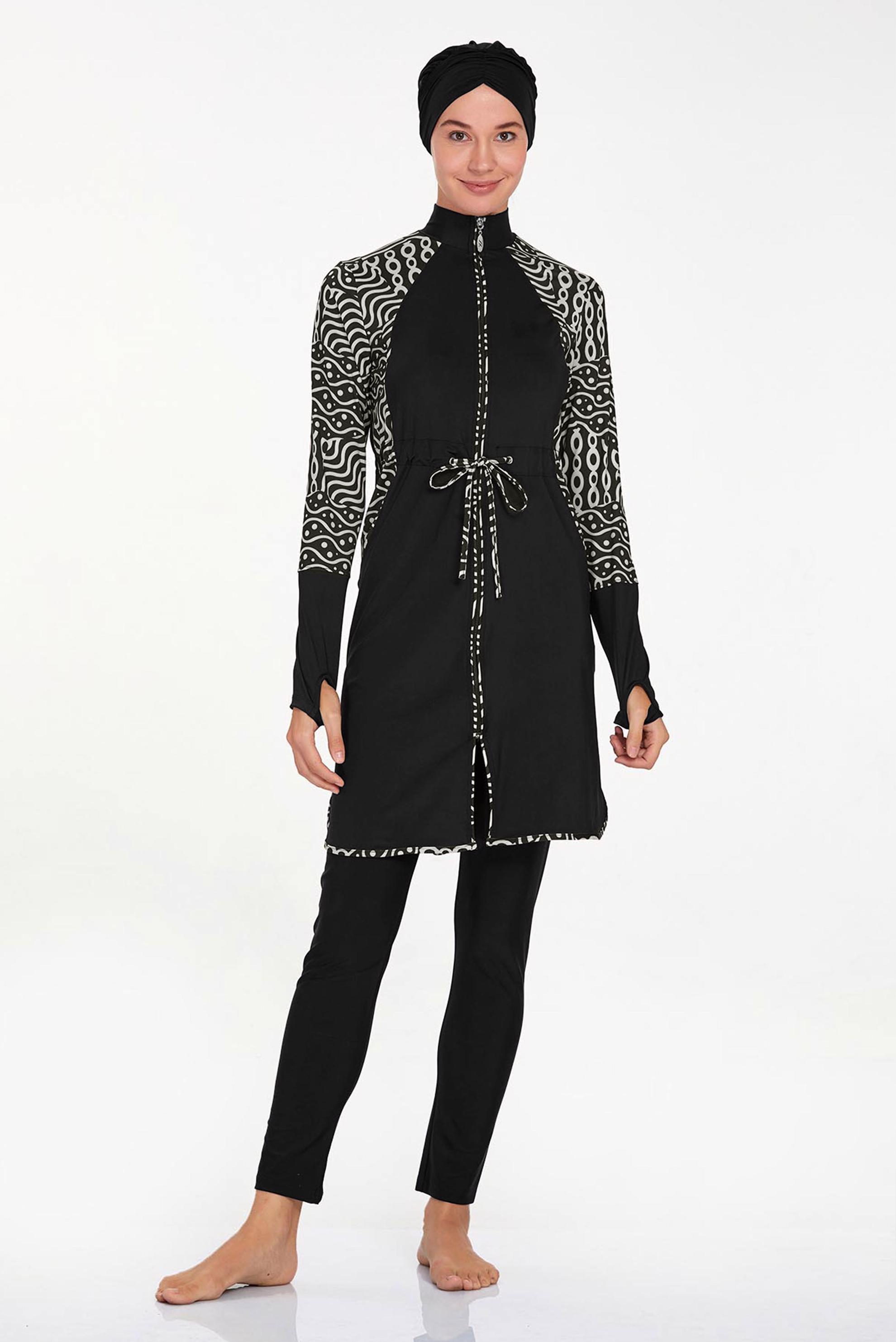 Vêtements hijab NOIR MAILLOT DE BAIN HIJAB À MOTIFS 4541