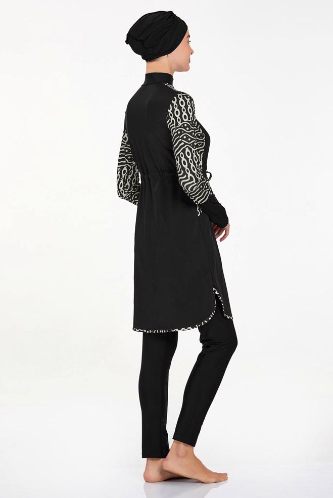 Vêtements hijab NOIR MAILLOT DE BAIN HIJAB À MOTIFS 4541 - ALVİNA
