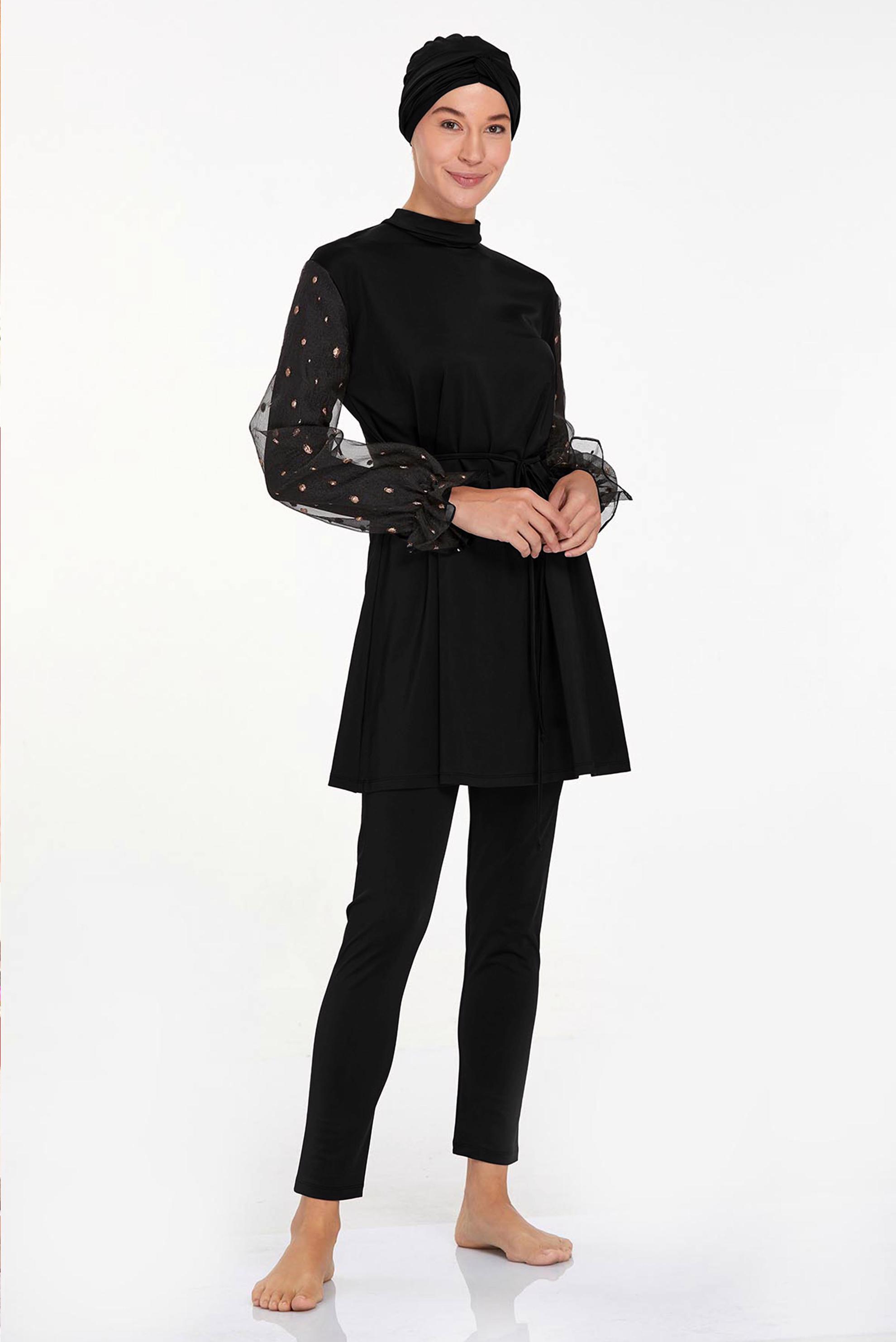 Vêtements hijab NOIR MAILLOT DE BAIN HIJAB À MANCHES À MOTIFS 4557