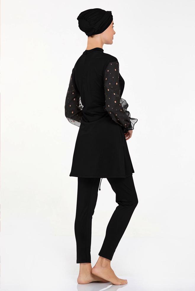 Vêtements hijab NOIR MAILLOT DE BAIN HIJAB À MANCHES À MOTIFS 4557 - ALVİNA