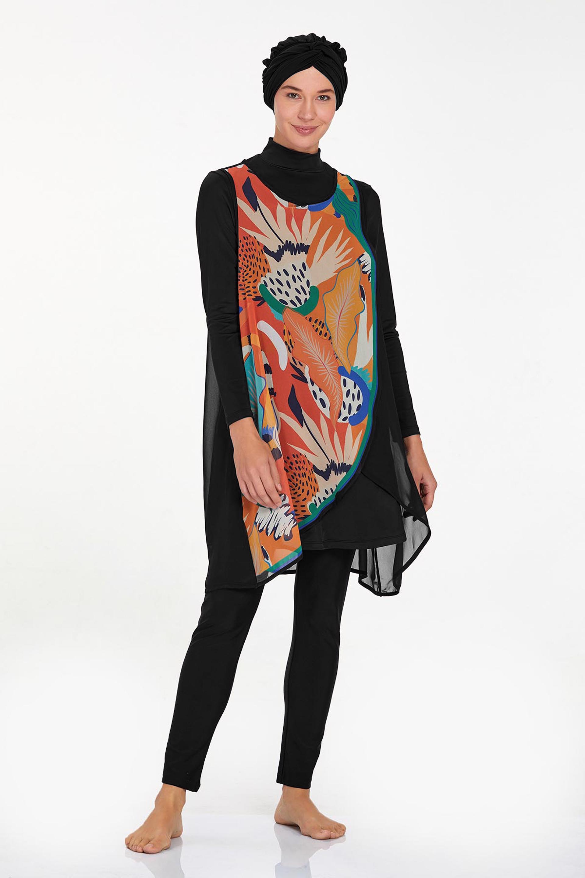 Vêtements hijab NOIR MAILLOT DE BAIN HIJAB À MOTIFS 4562