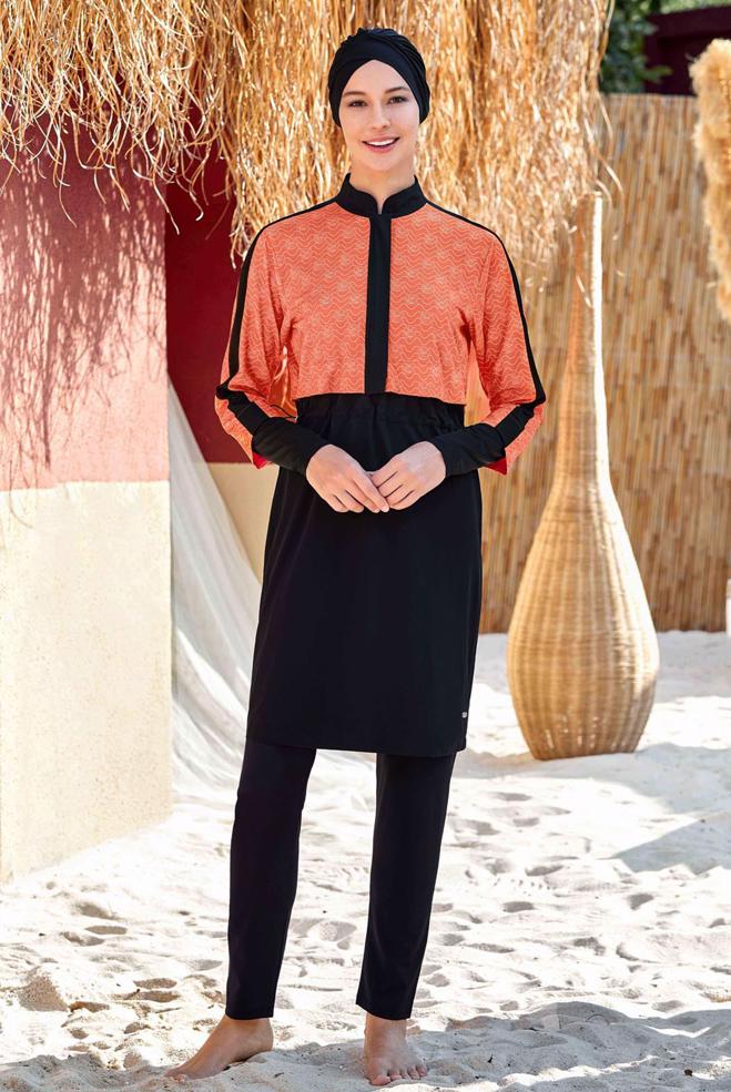 Vêtements hijab NOIR MAILLOT DE BAIN HIJAB À MOTIFS 4573 - ALVİNA