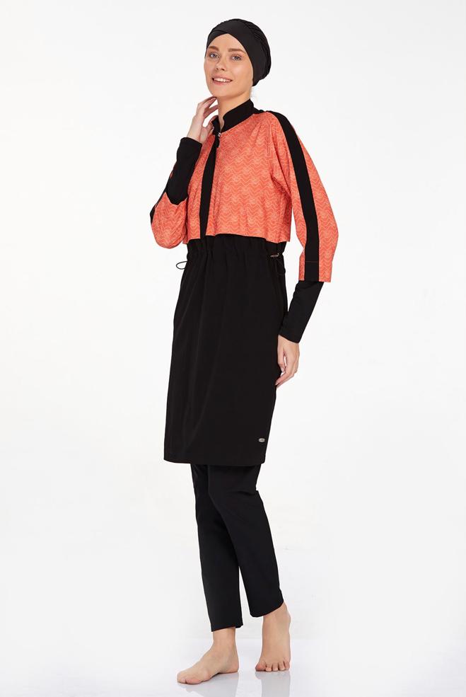 Vêtements hijab NOIR MAILLOT DE BAIN HIJAB À MOTIFS 4573 - ALVİNA