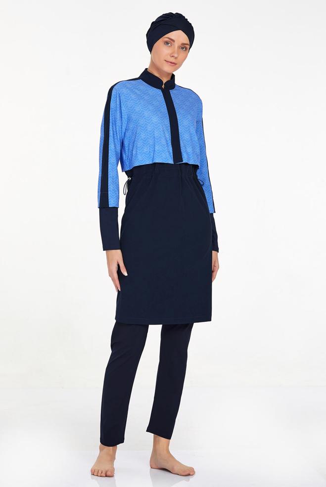 Tesettür giyim LACİVERT DESENLİ TESETTÜR MAYO 4573 - ALVİNA