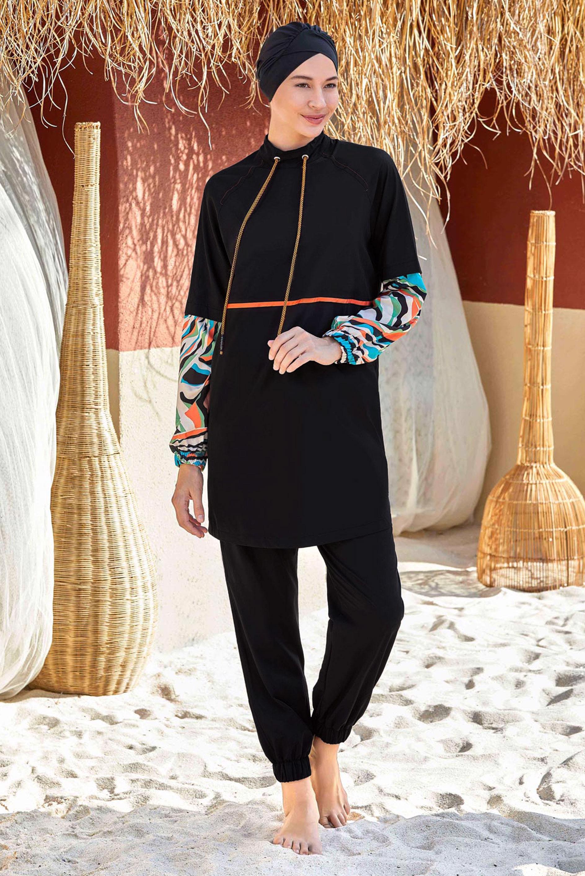 Vêtements hijab NOIR MAILLOT DE BAIN HIJAB À MOTIFS 4576