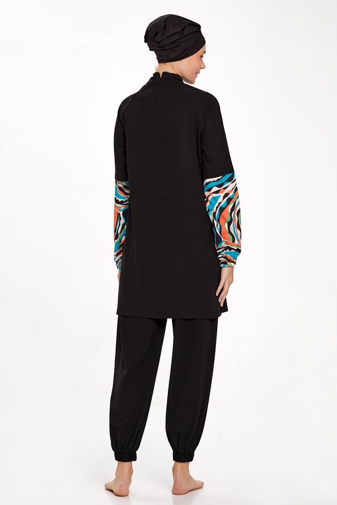 Vêtements hijab NOIR MAILLOT DE BAIN HIJAB À MOTIFS 4576 - ALVİNA