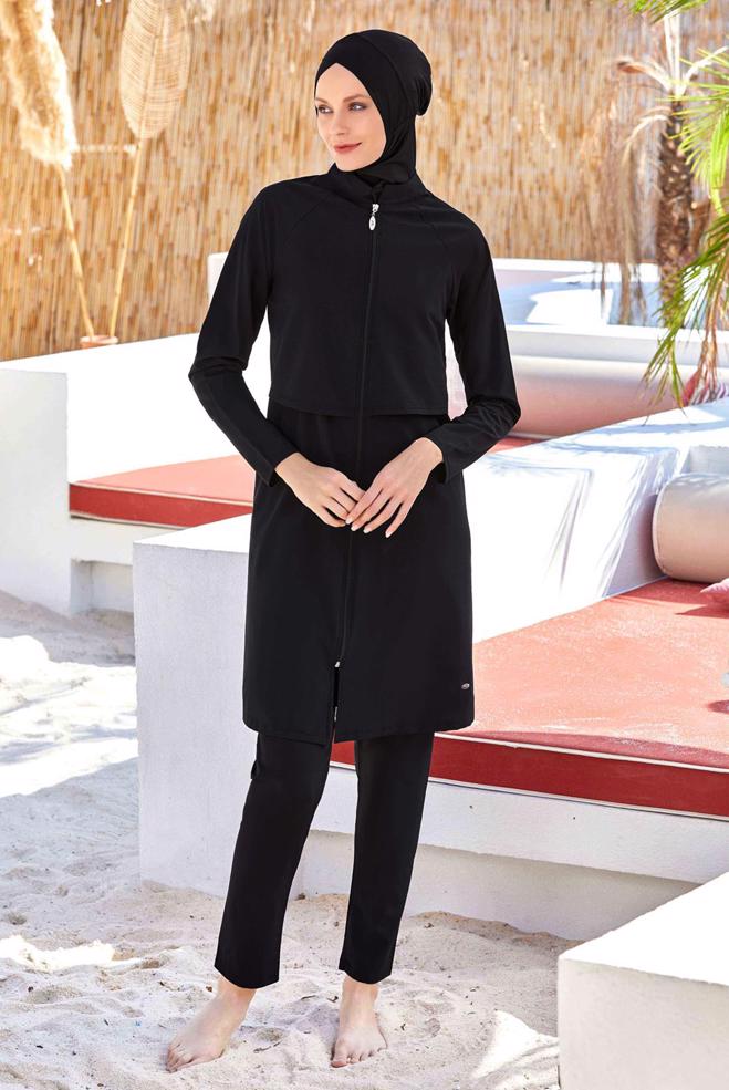 Tesettür giyim SİYAH FERMUARLI TESETTÜR MAYO 4583 - ALVİNA