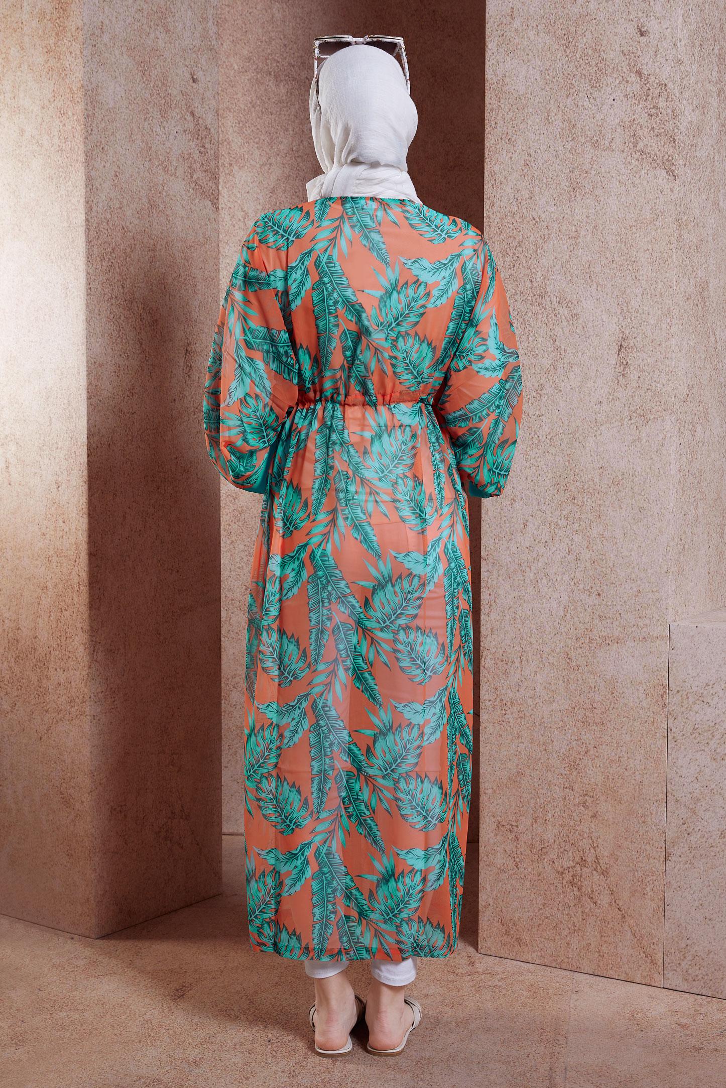 Tesettür giyim TURUNCU YARASA KOL DESENLİ PAREO 6124