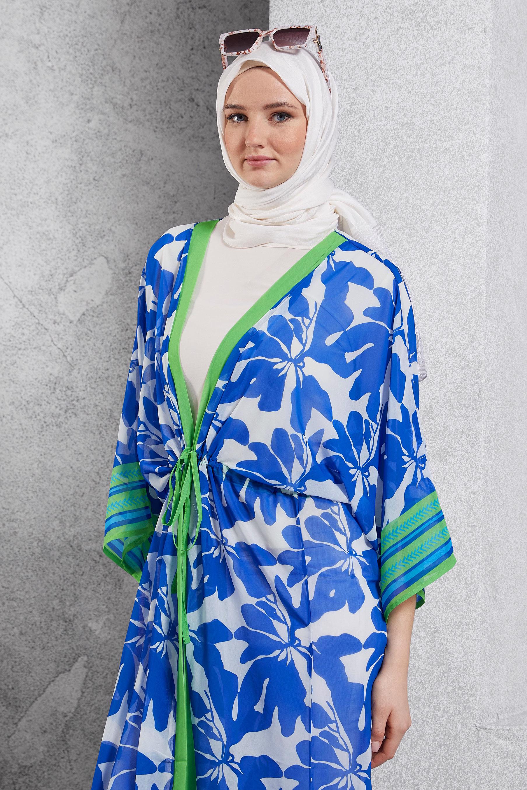 Tesettür giyim LACİVERT DESENLİ TESETTÜR PAREO 6126