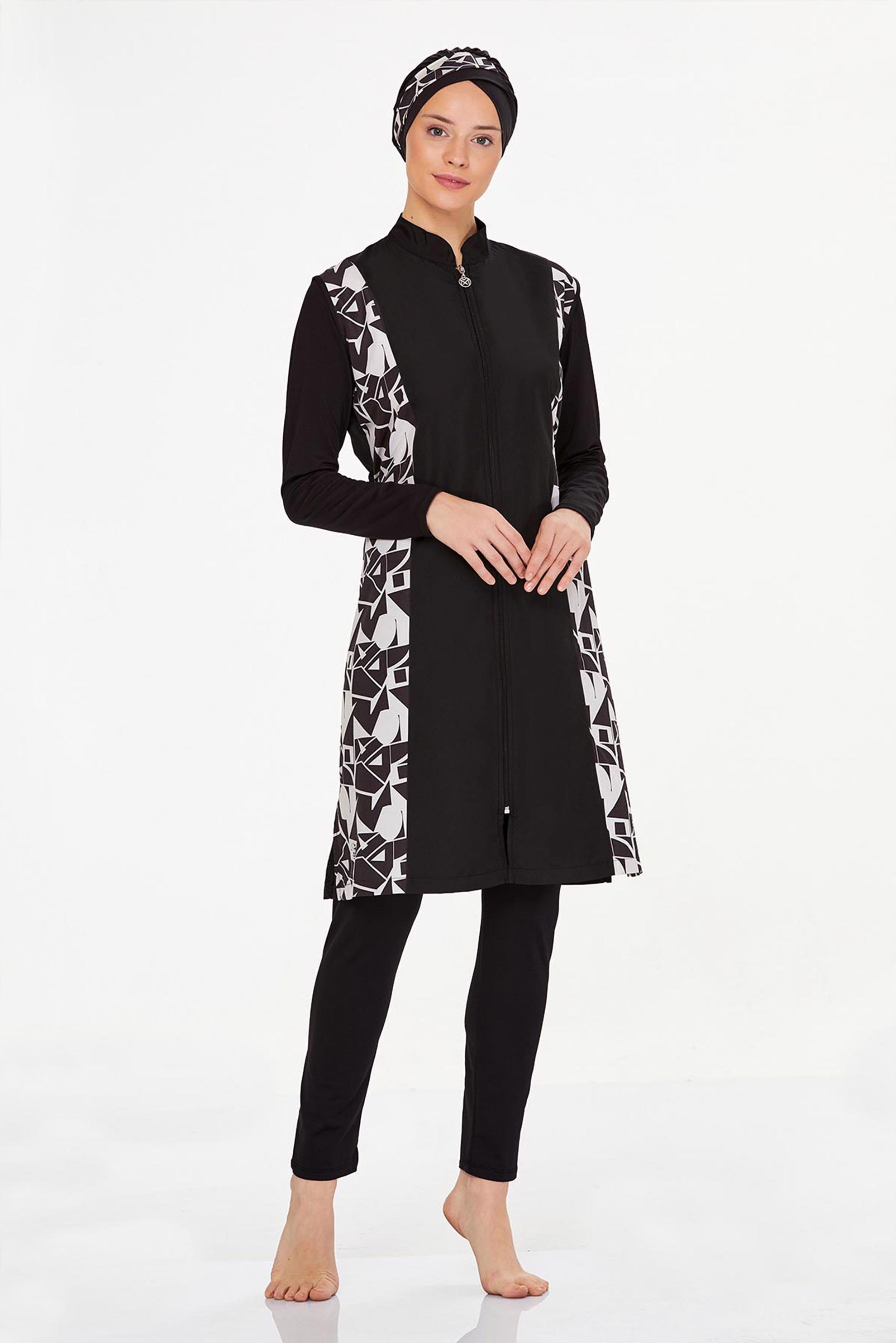 Vêtements hijab NOIR MAILLOT DE BAIN HIJAB À MOTIFS 8240