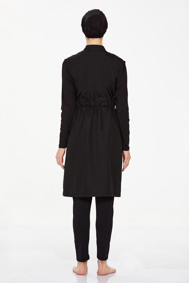 Vêtements hijab NOIR MAILLOT DE BAIN HIJAB À MOTIFS 8240 - ALVİNA