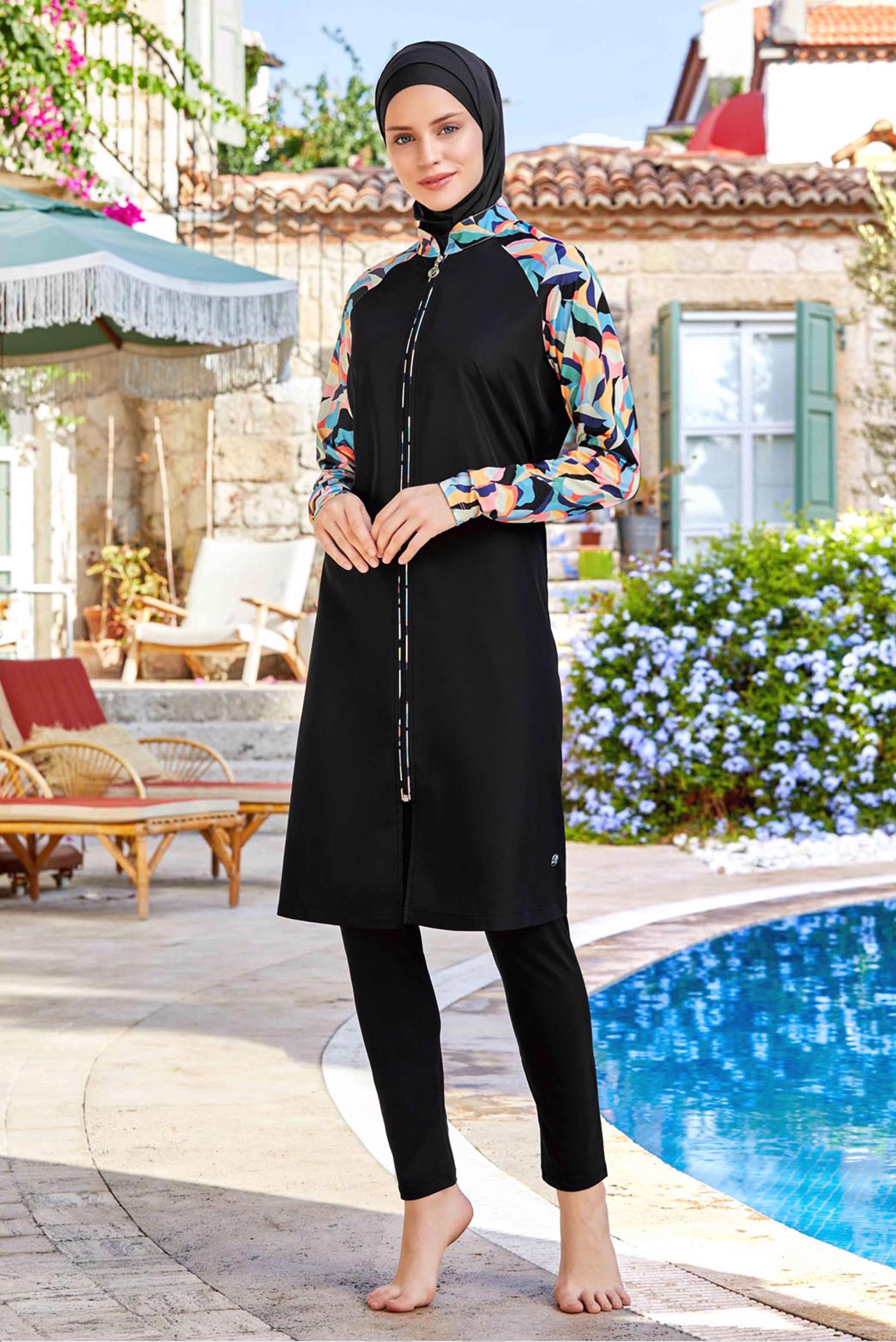 Tesettür giyim SİYAH DESENLİ TESETTÜR MAYO 8266