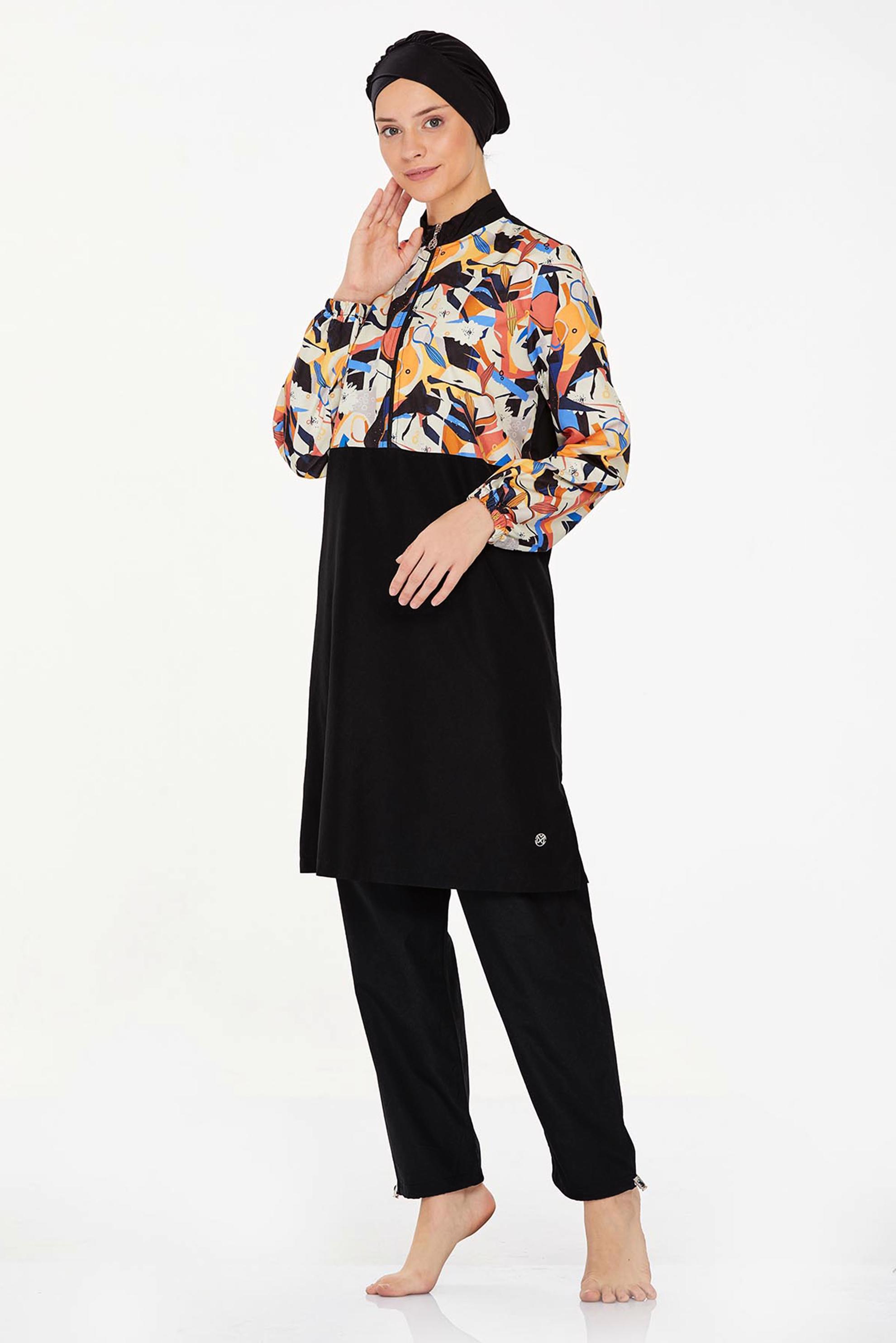 Tesettür giyim SİYAH DESENLİ TESETTÜR MAYO 8283