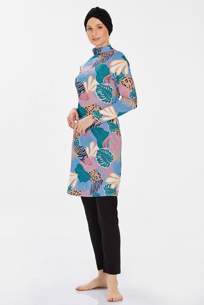 Vêtements hijab NOIR MAILLOT DE BAIN HIJAB À MOTIFS 9202 - ALVİNA