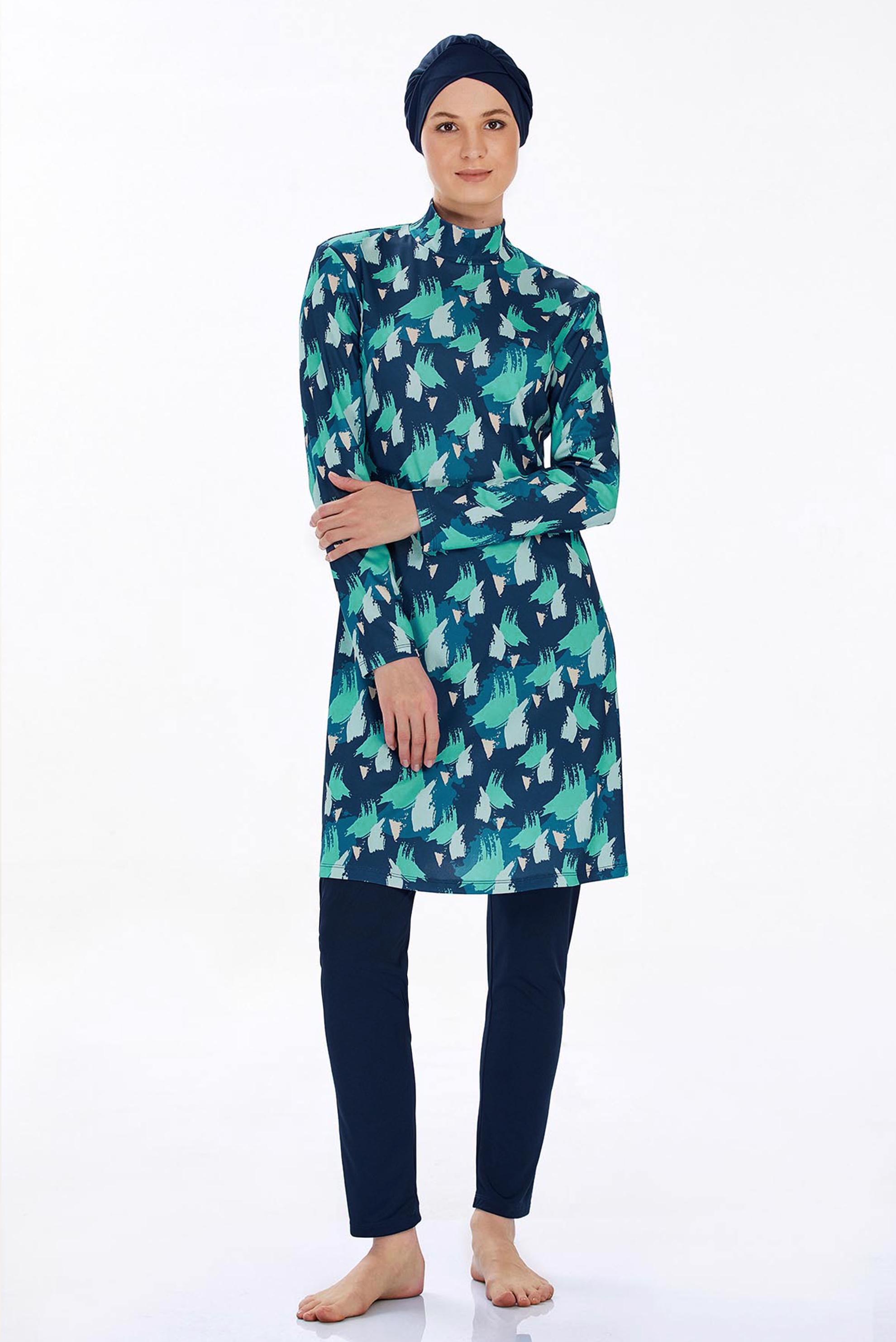 Vêtements hijab BLEU MARINE MAILLOT DE BAIN HIJAB À MOTIFS 9203