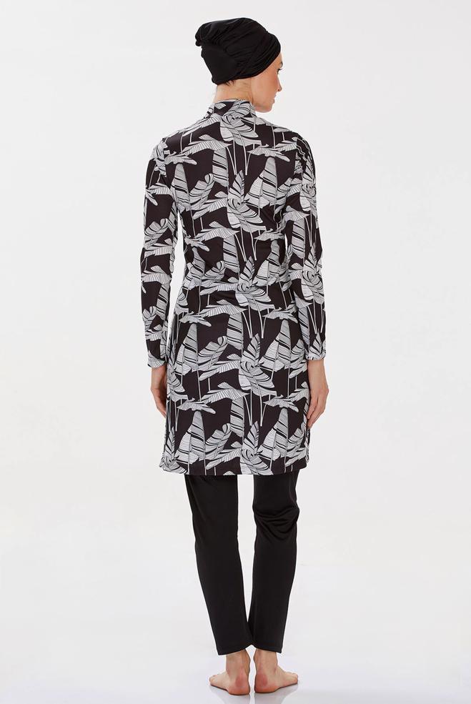 Vêtements hijab NOIR MAILLOT DE BAIN HIJAB À MOTIFS 9206 - ALVİNA