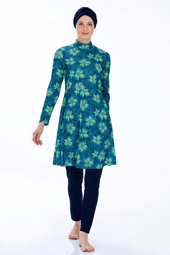 Vêtements hijab BLEU MARINE MAILLOT DE BAIN HIJAB À MOTIFS FLEURS 9221 - ALVİNA