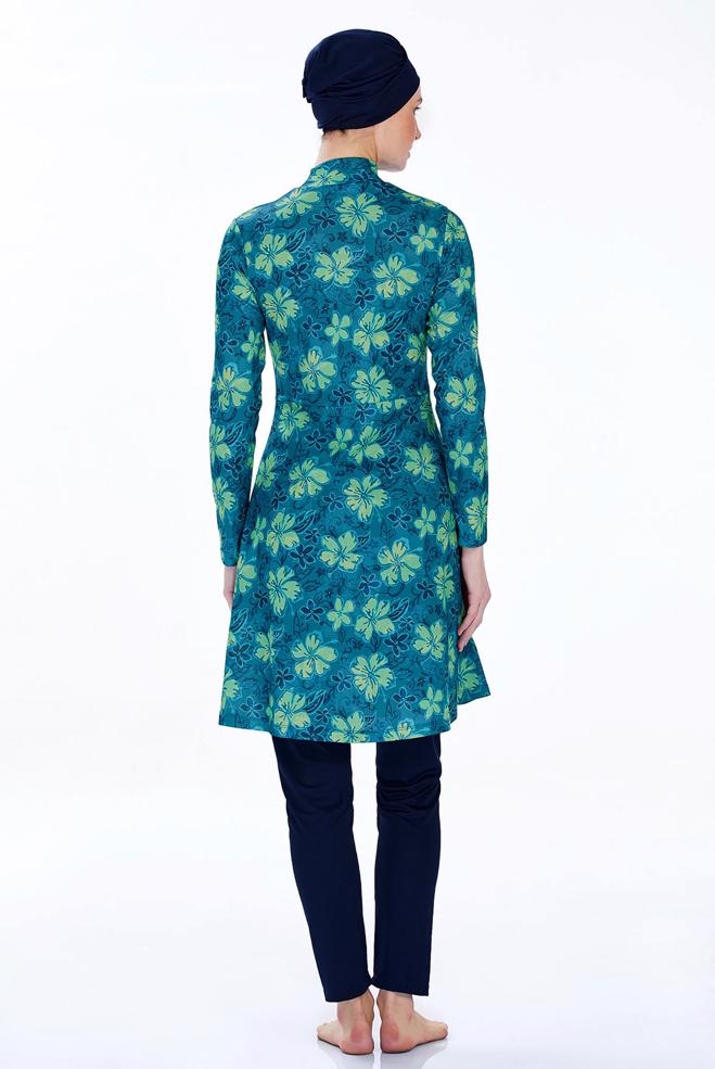 Vêtements hijab BLEU MARINE MAILLOT DE BAIN HIJAB À MOTIFS FLEURS 9221 - ALVİNA
