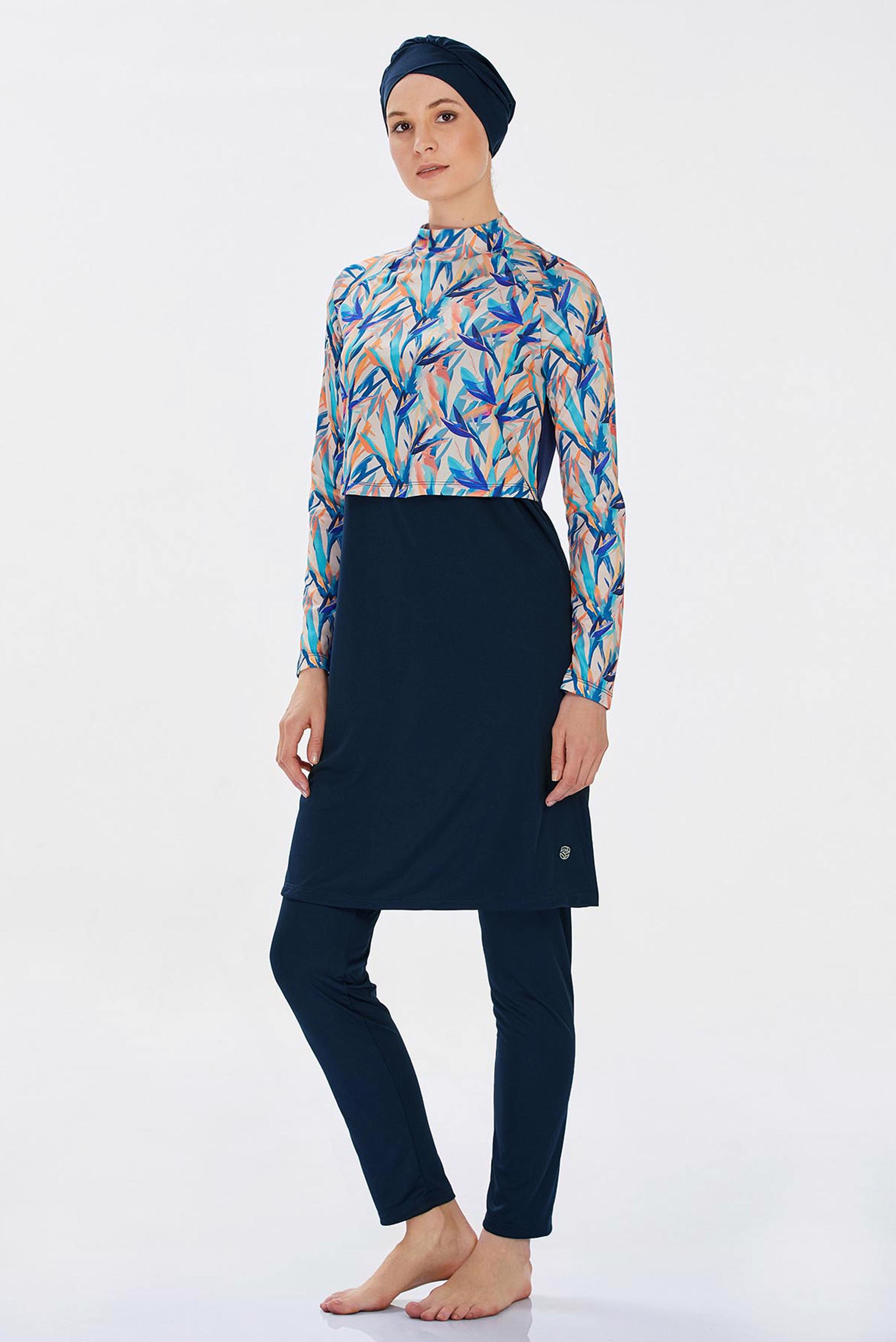 Tesettür giyim LACİVERT DESENLİ TESETTÜR MAYO 9235