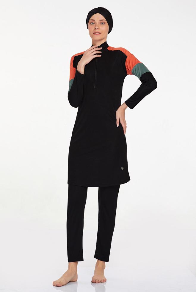 Vêtements hijab NOIR MAILLOT DE BAIN HIJAB ZIPPÉ 9241 - ALVİNA