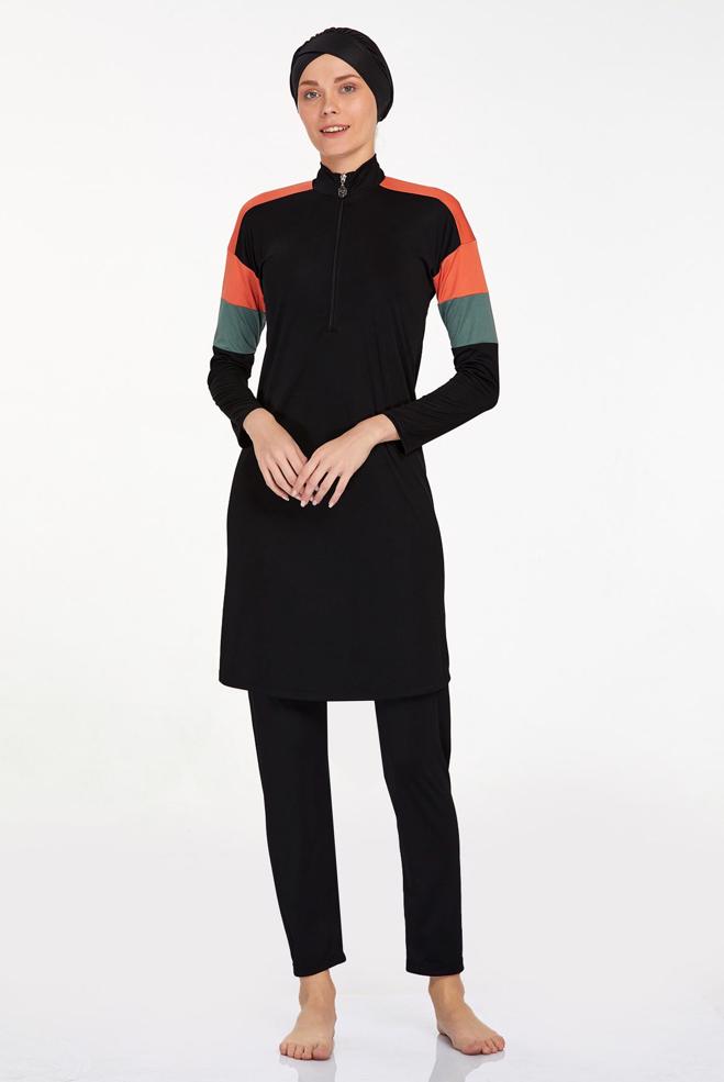 Vêtements hijab NOIR MAILLOT DE BAIN HIJAB ZIPPÉ 9241 - ALVİNA