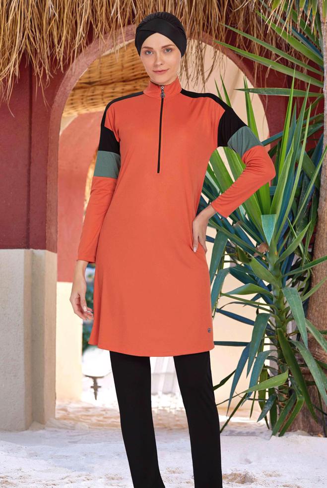 Vêtements hijab BRUN MAILLOT DE BAIN HIJAB ZIPPÉ 9241 - ALVİNA
