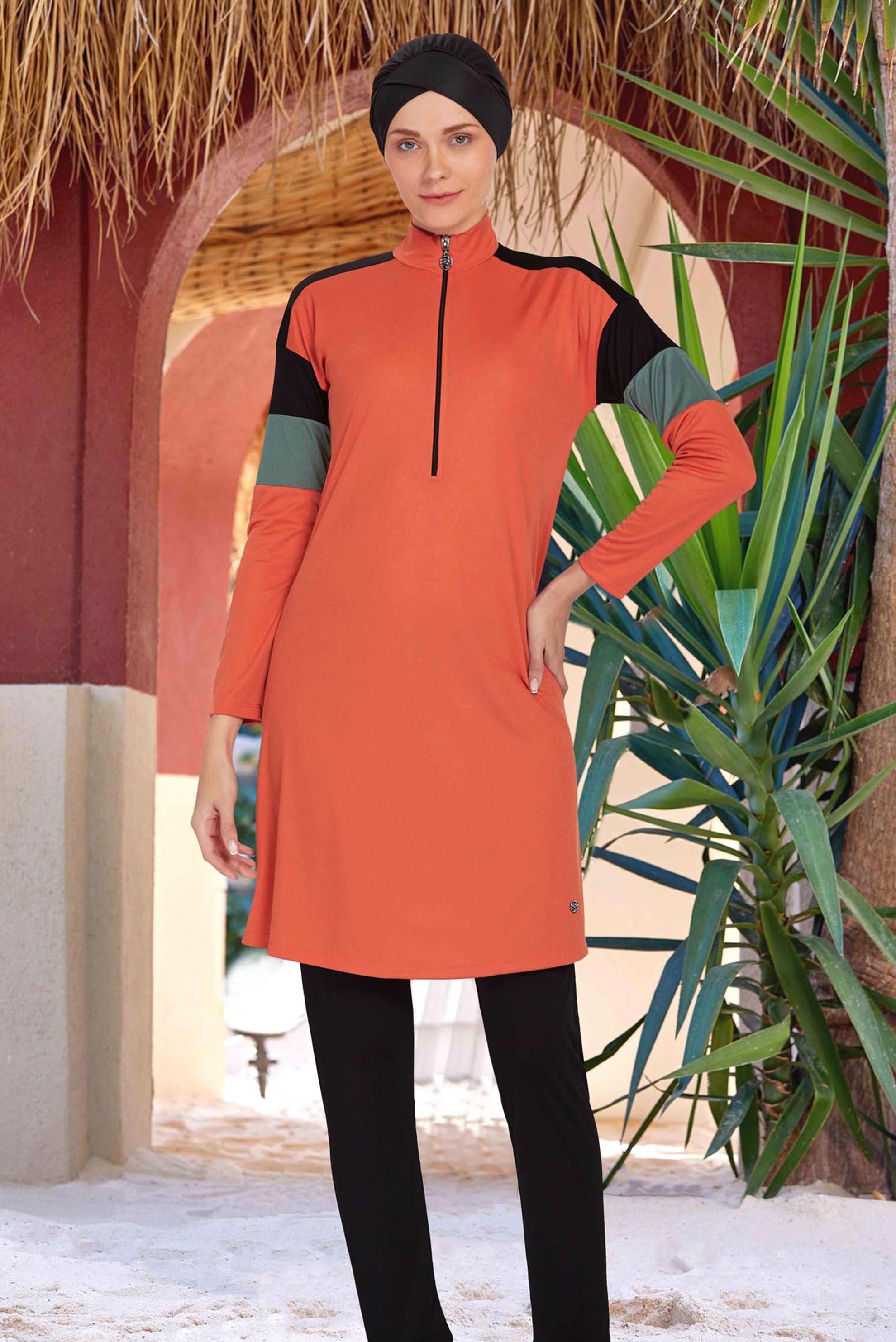 Vêtements hijab BRUN MAILLOT DE BAIN HIJAB ZIPPÉ 9241