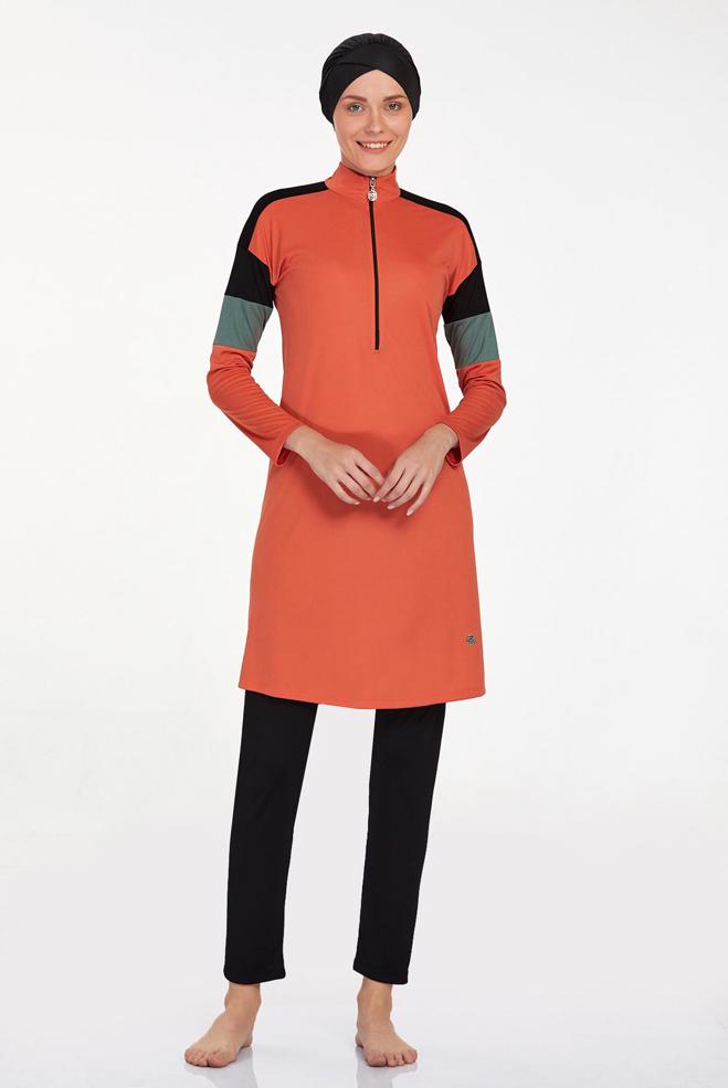 Vêtements hijab BRUN MAILLOT DE BAIN HIJAB ZIPPÉ 9241 - ALVİNA
