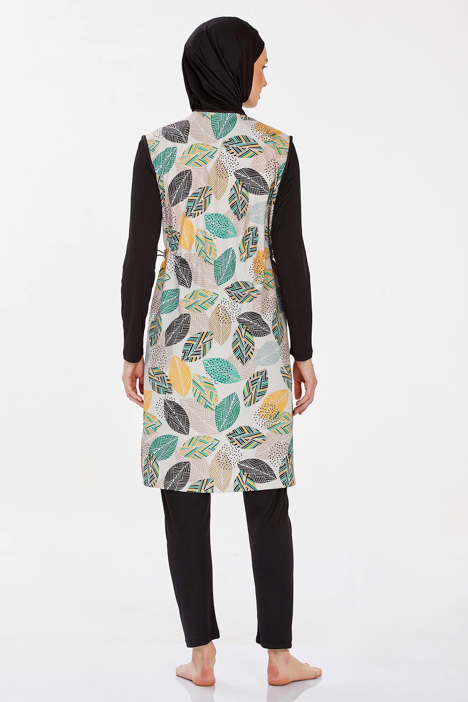 Tesettür giyim SİYAH YAPRAK DESENLİ TESETTÜR MAYO 9255