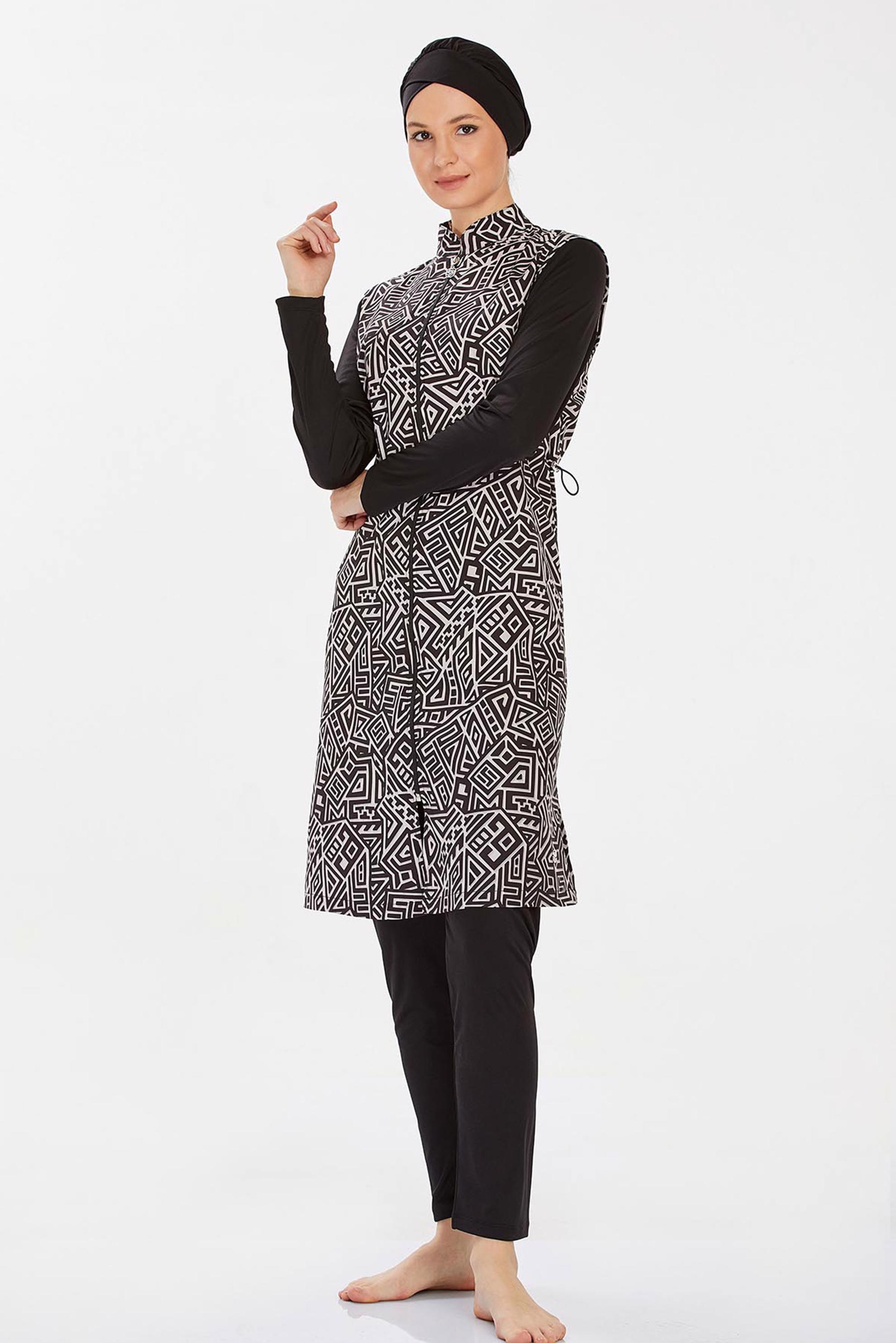 Tesettür giyim SİYAH BÜYÜK BEDEN DESENLİ TESETTÜR MAYO 9270
