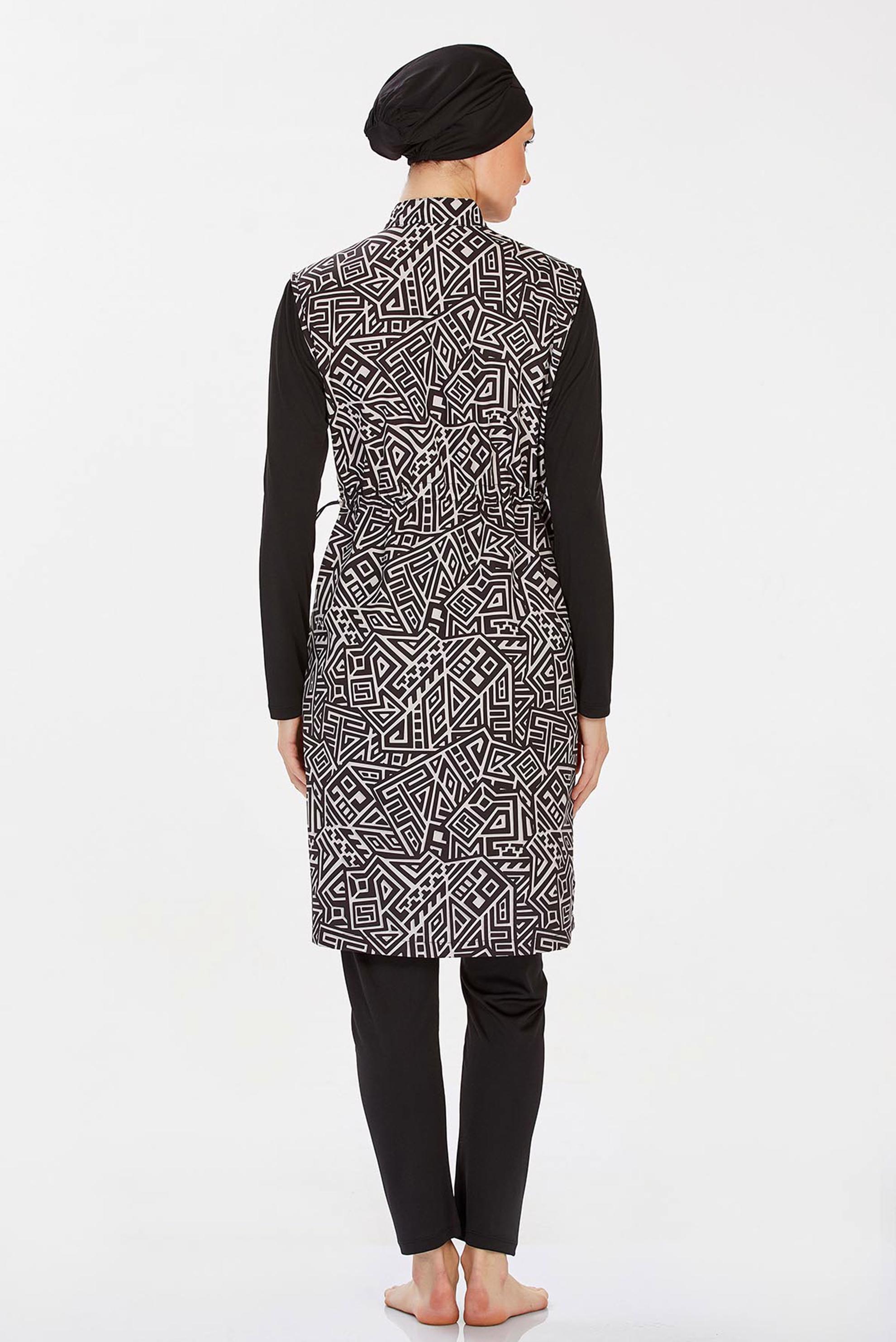 Tesettür giyim SİYAH BÜYÜK BEDEN DESENLİ TESETTÜR MAYO 9270
