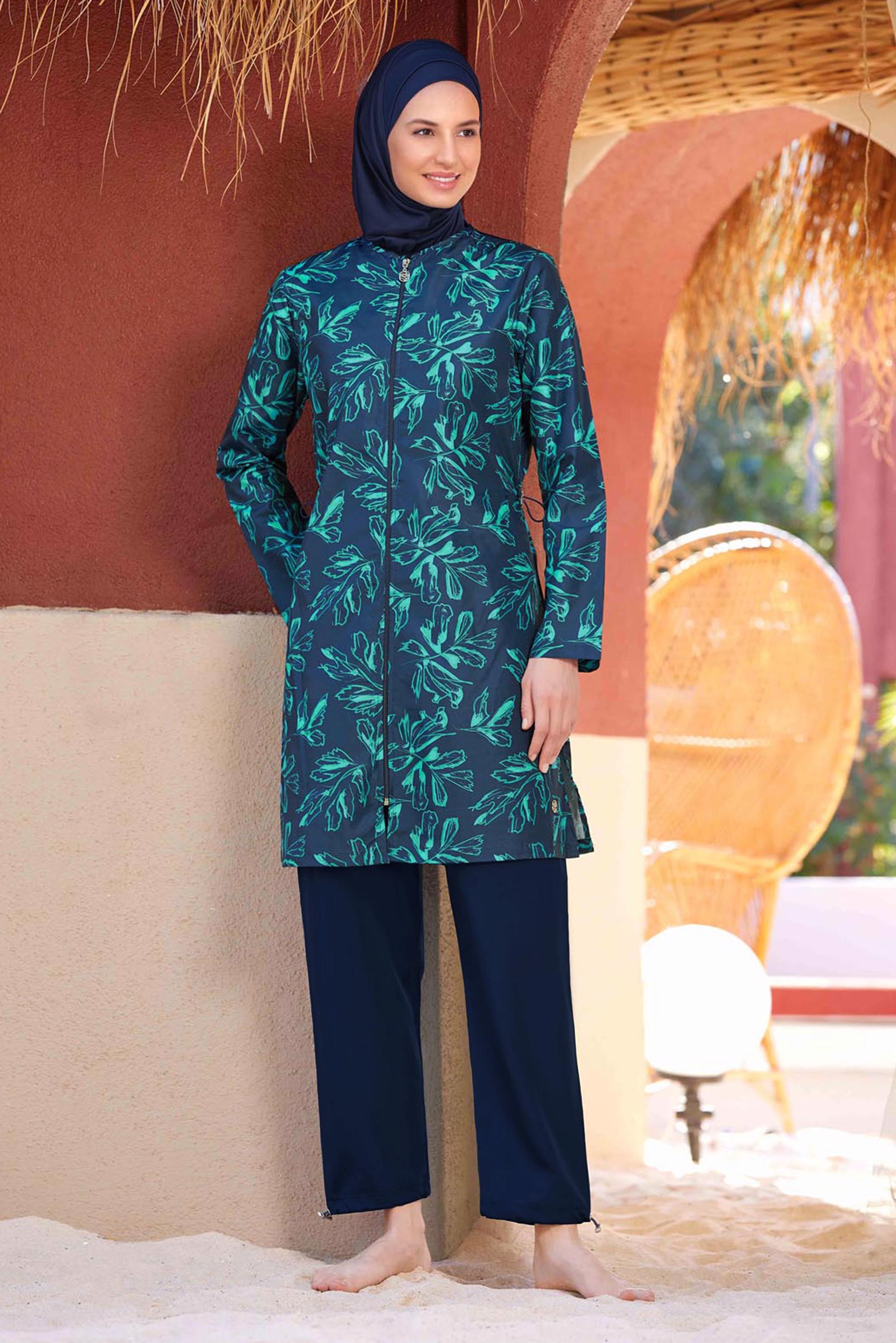 Tesettür giyim LACİVERT DESENLİ TESETTÜR MAYO 9291