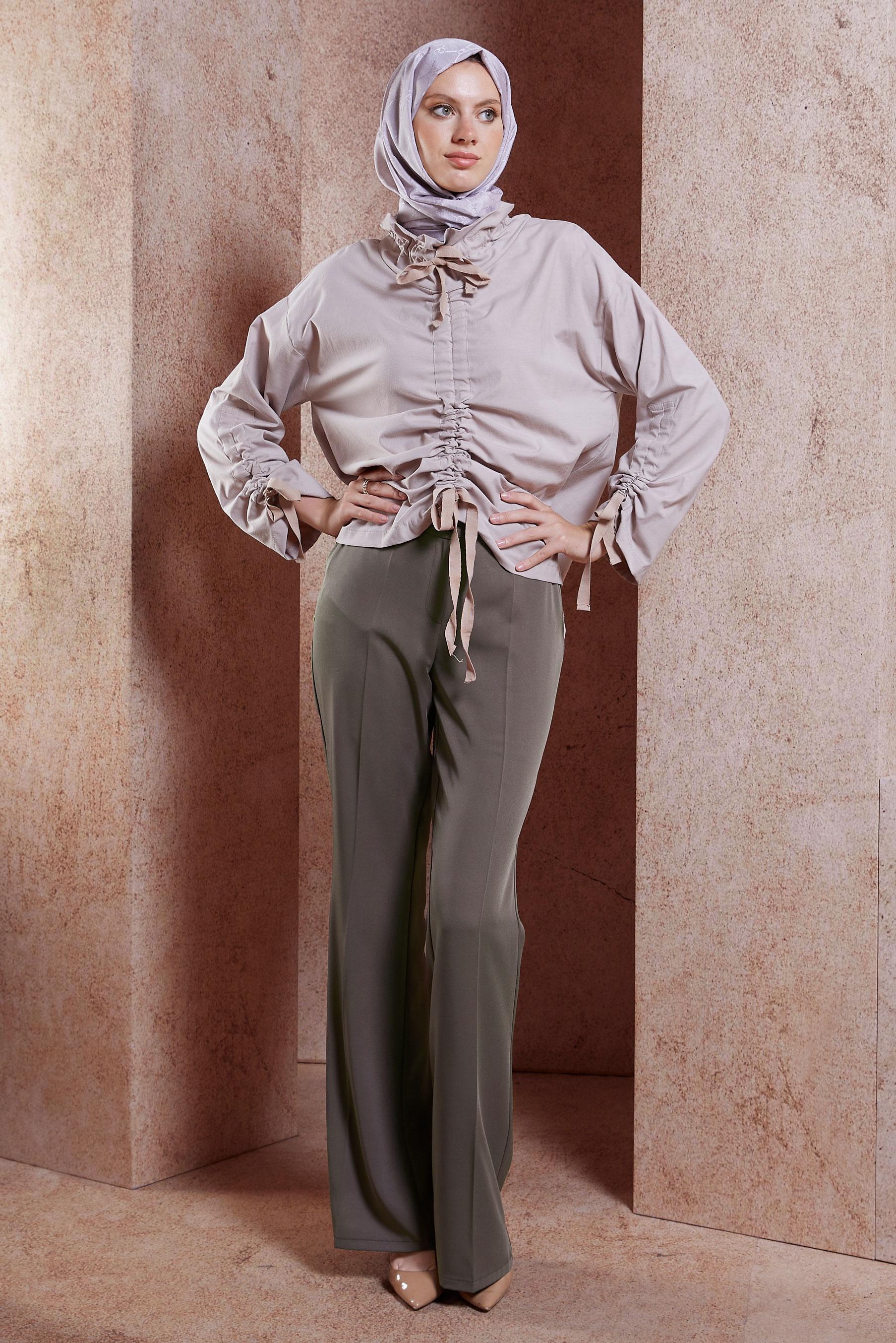 Tesettür giyim VİZON İSPANYOL PAÇA PANTOLON 70545