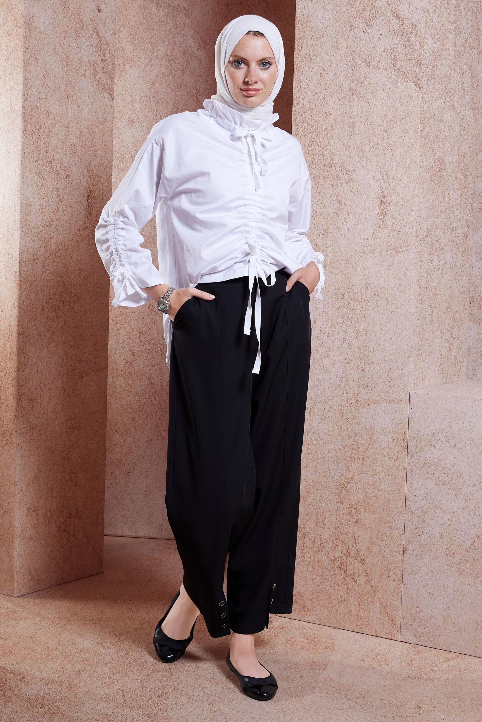 Tesettür giyim SİYAH DÜĞME DETAYLI PANTOLON 70552