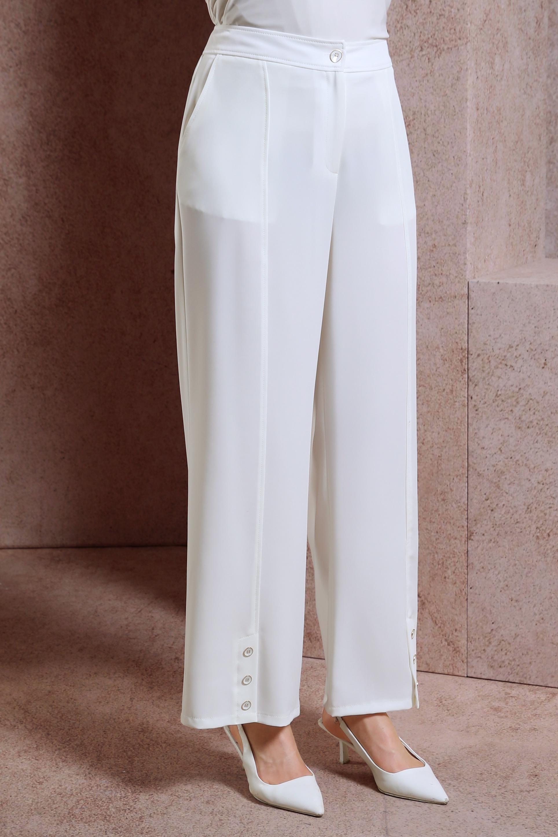 Tesettür giyim BEYAZ DÜĞME DETAYLI PANTOLON 70552