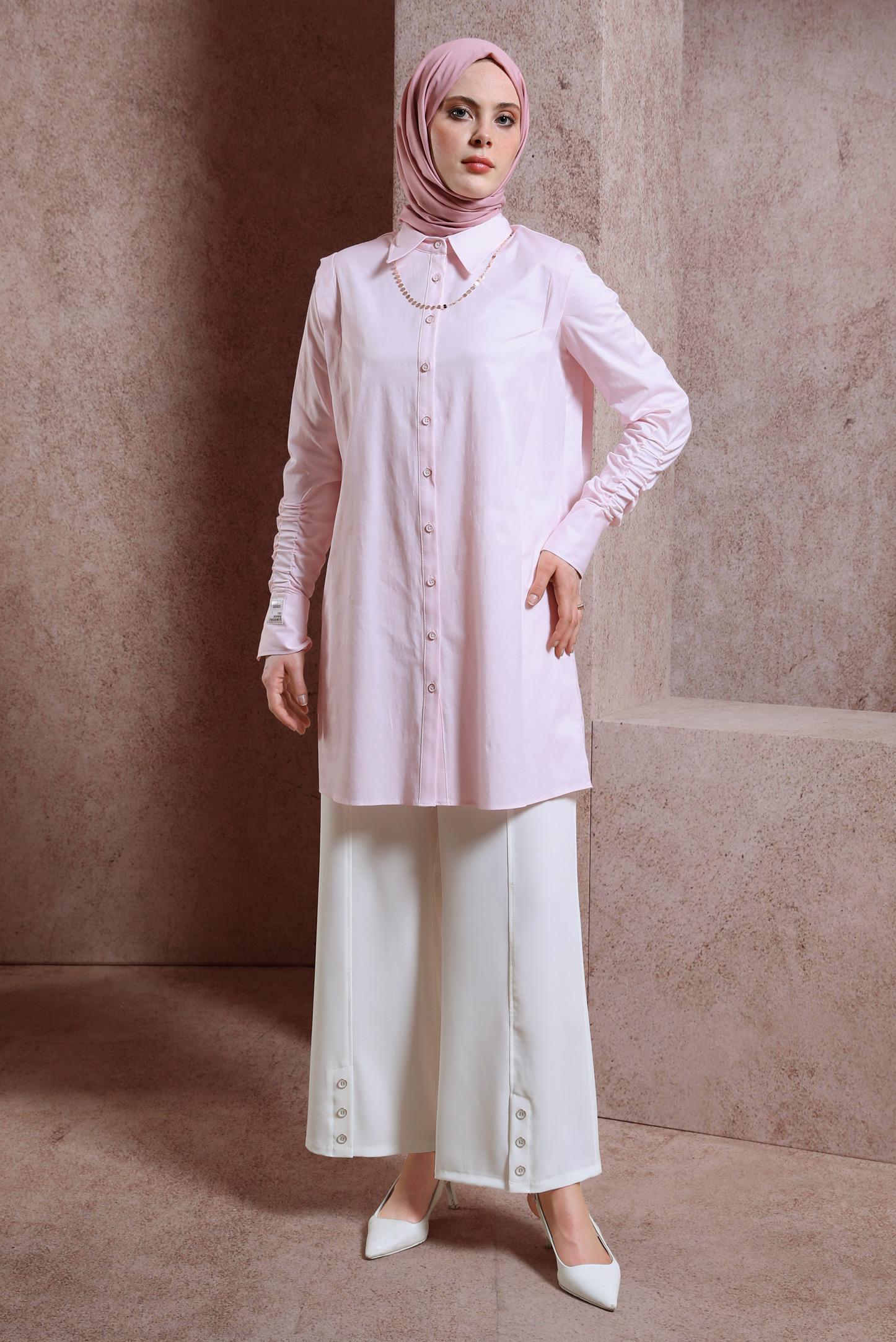 Tesettür giyim BEYAZ DÜĞME DETAYLI PANTOLON 70552