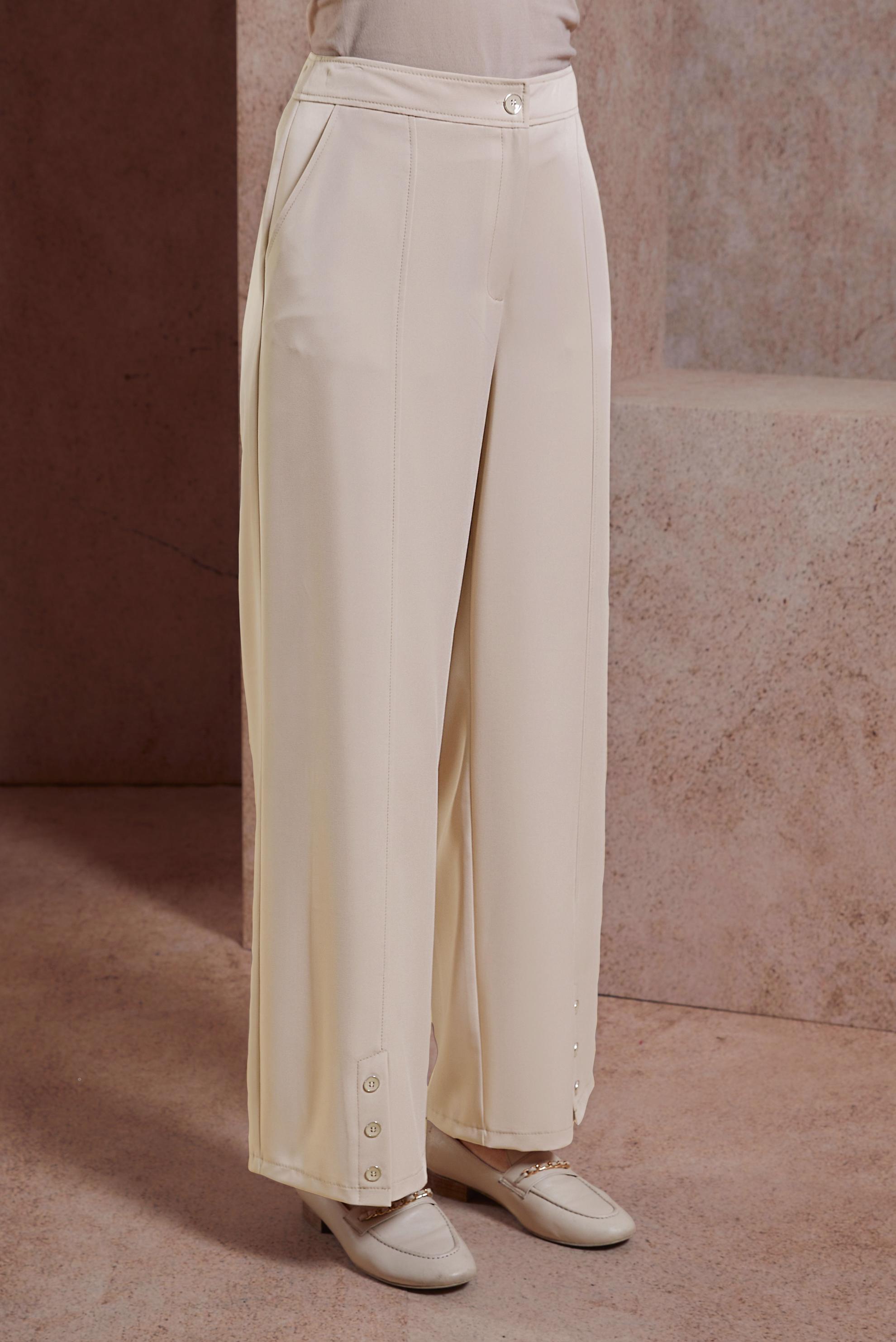 Tesettür giyim BEJ DÜĞME DETAYLI PANTOLON 70552