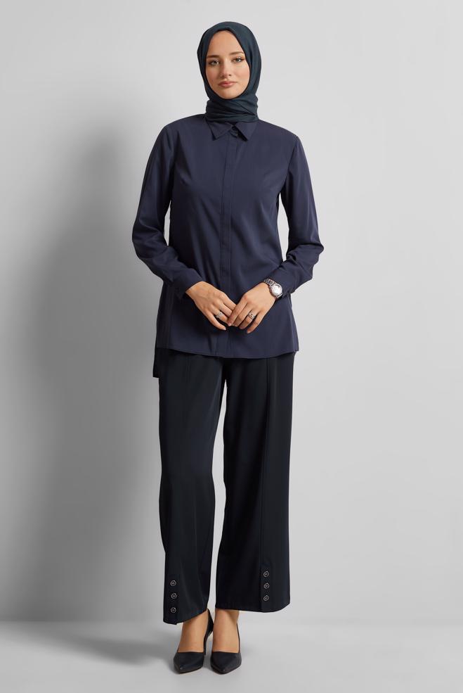 Hijab clothing NAVY BLUE BUTTON DETAILED PANTS 70552 - ALVİNA