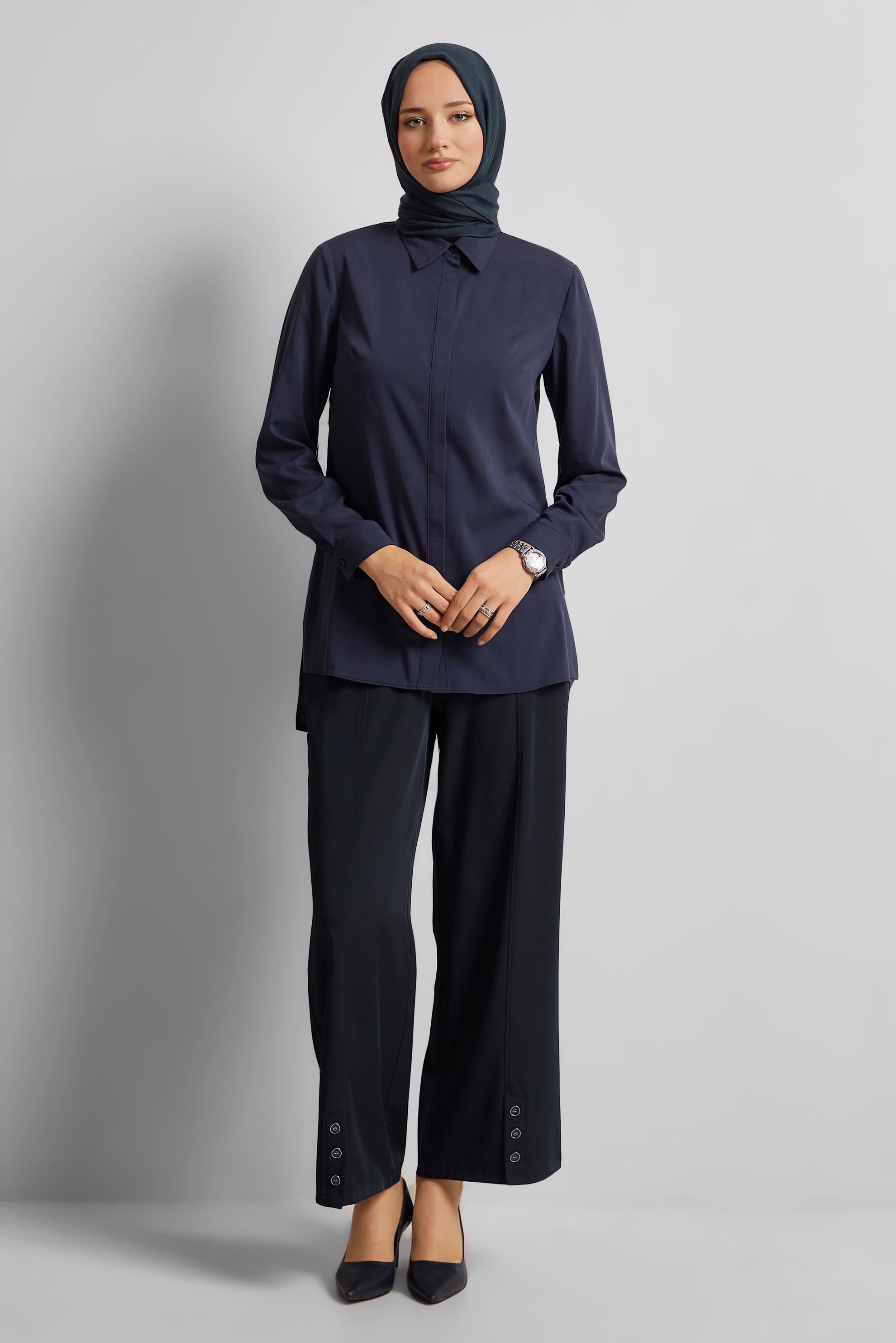 Tesettür giyim LACİVERT DÜĞME DETAYLI PANTOLON 70552