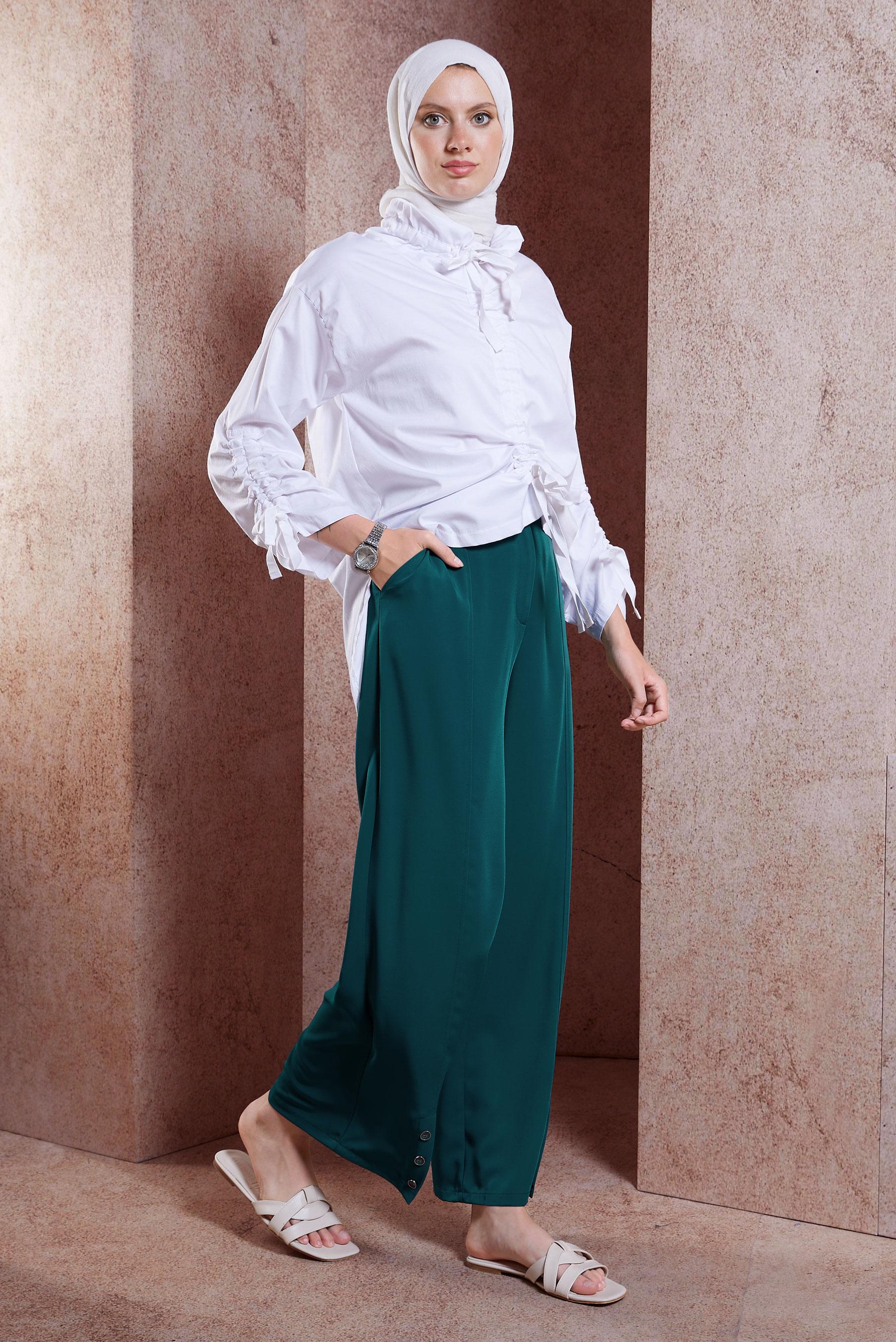 Tesettür giyim MAVİ DÜĞME DETAYLI PANTOLON 70552