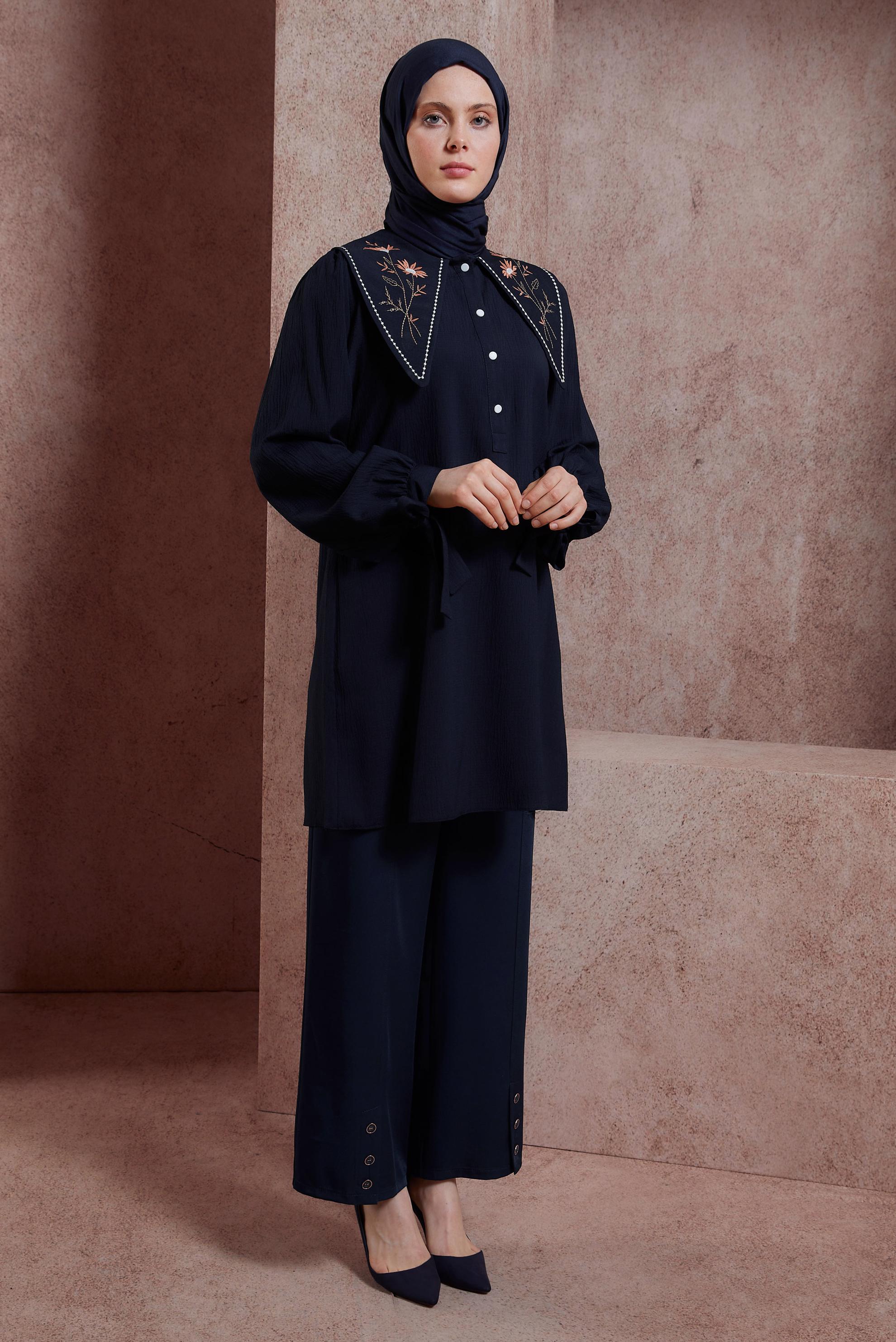 Tesettür giyim LACİVERT DÜĞME DETAYLI PANTOLON 70552