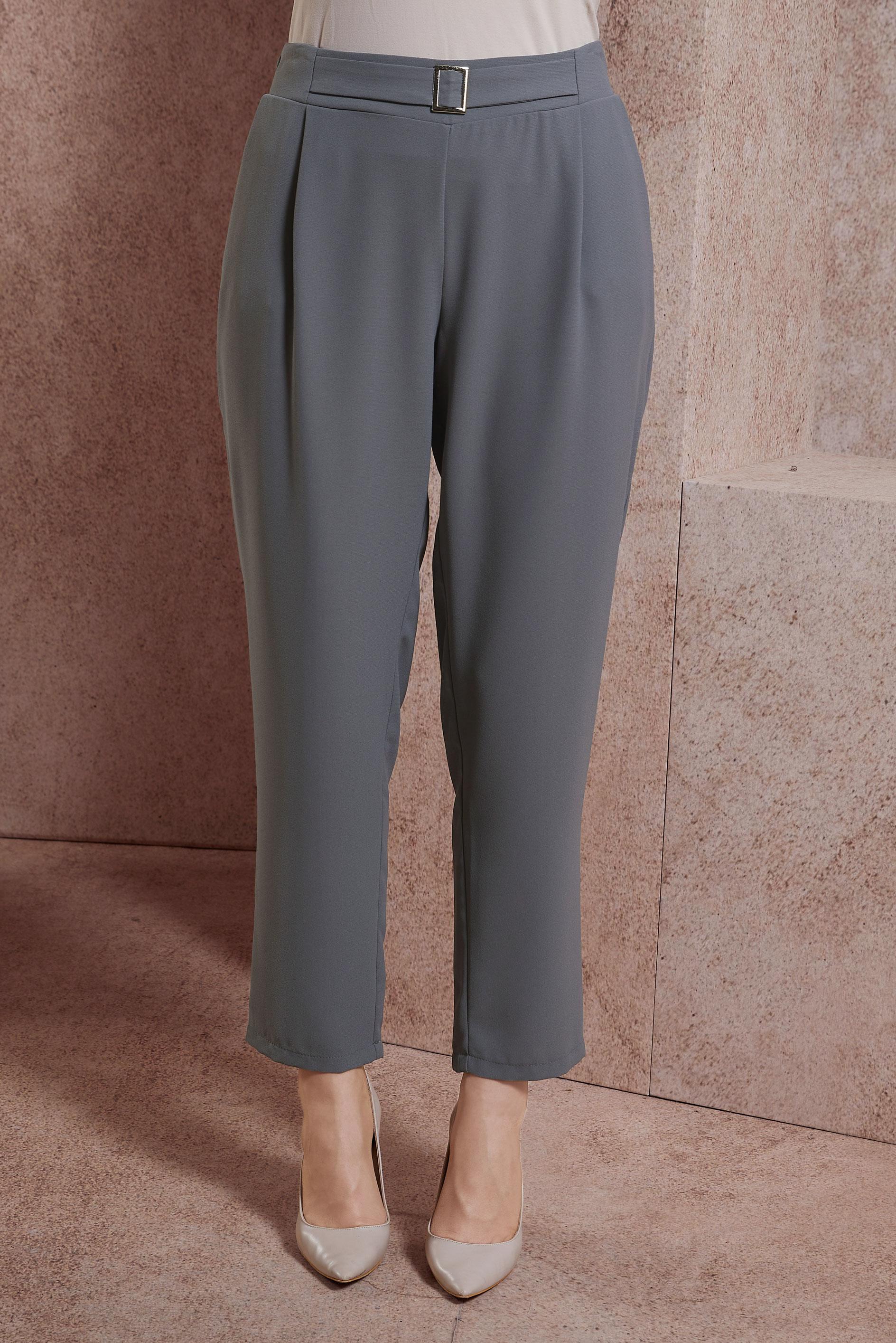 Tesettür giyim GRİ KEMERLİ HAVUÇ KESİM PANTOLON 70560