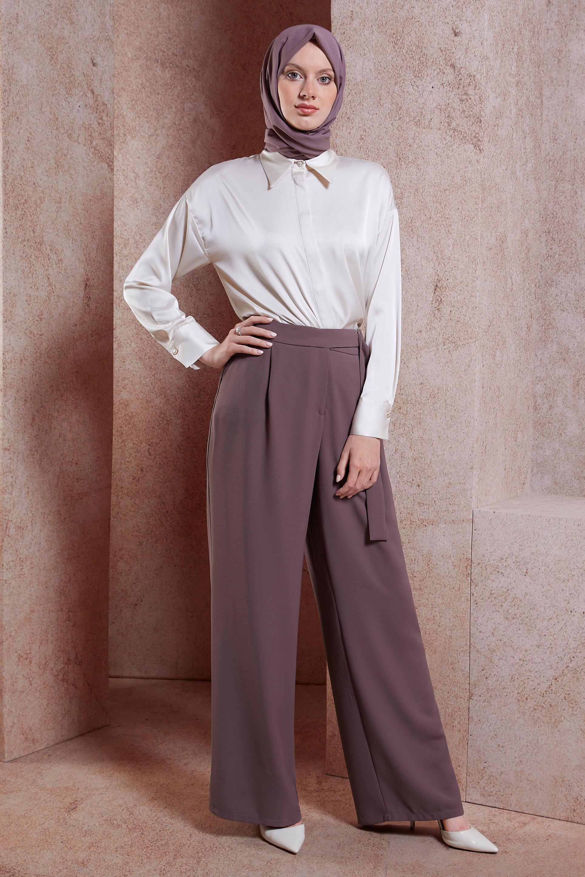 Tesettür giyim PEMBE GENİŞ PAÇA KREP PANTOLON 70602