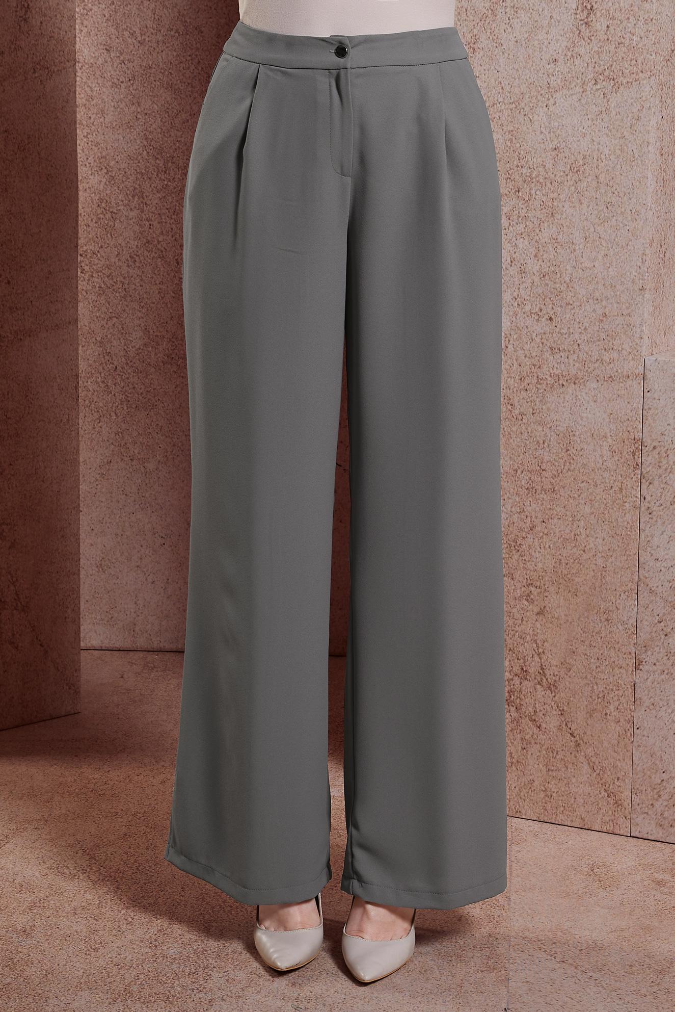 Tesettür giyim GRİ GENİŞ PAÇA PANTOLON 70604