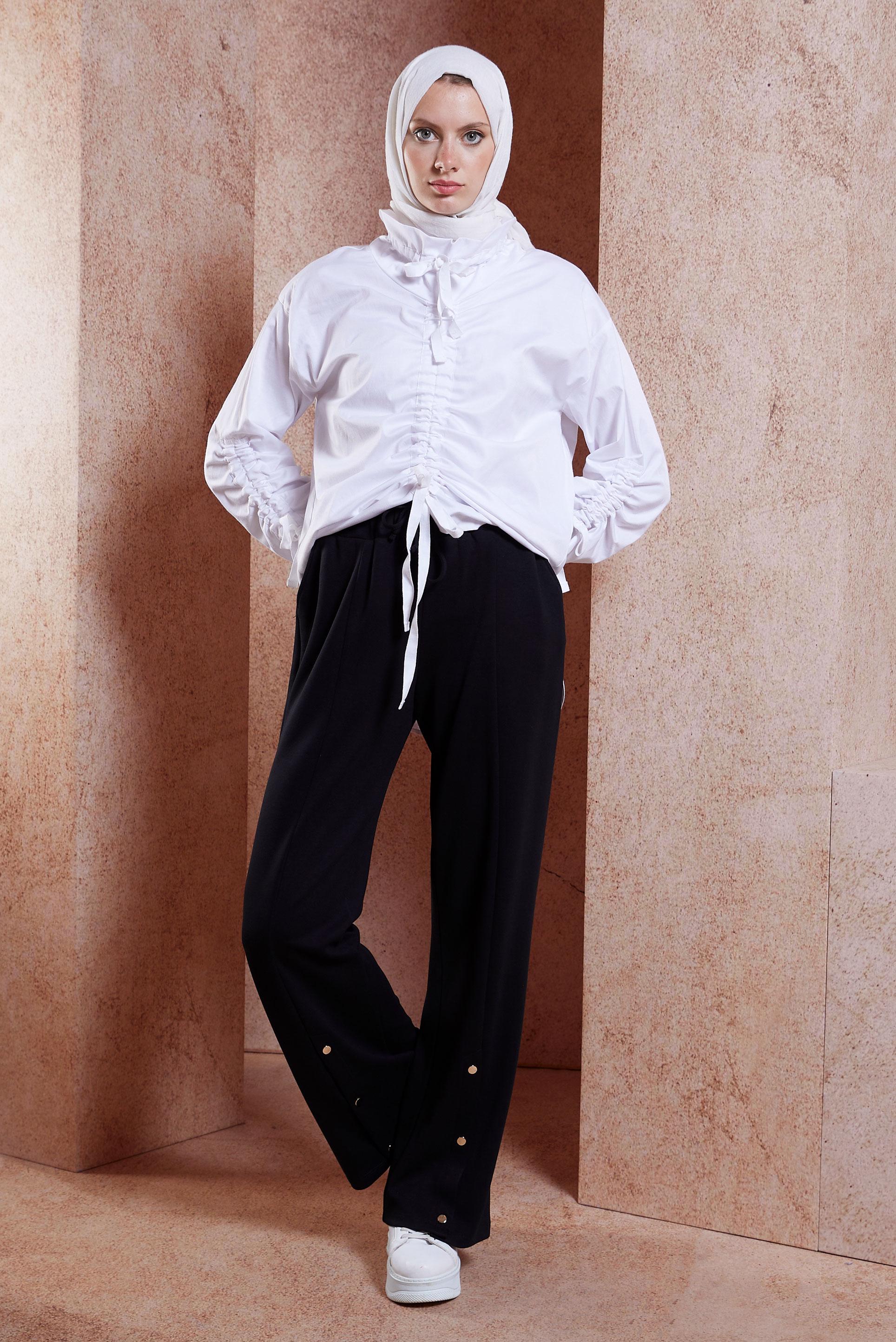 Tesettür giyim SİYAH ÇITÇIT DETAYLI ÖRME PANTOLON 70701