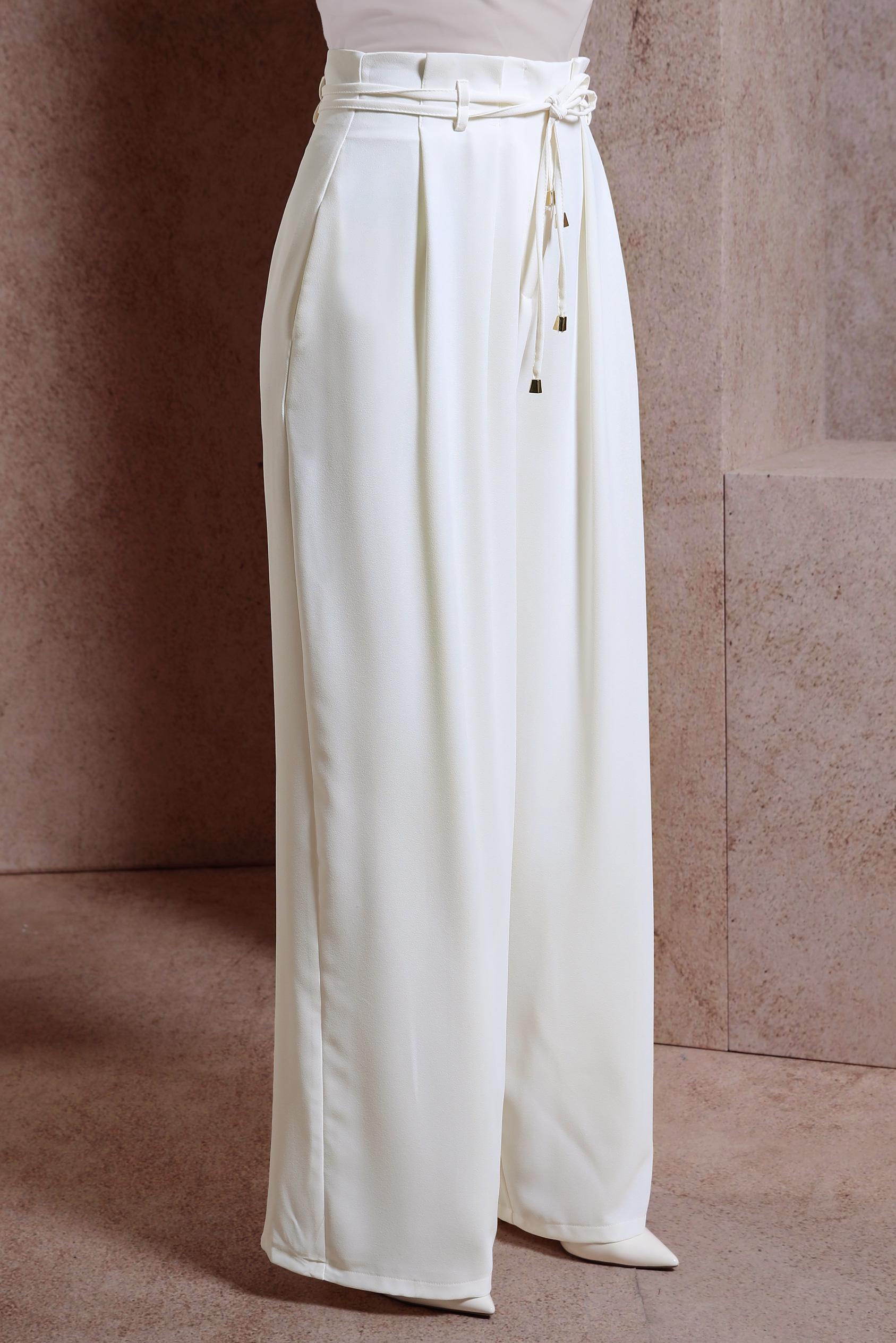 Tesettür giyim BEYAZ GENİŞ PAÇA KREP PANTOLON 70702