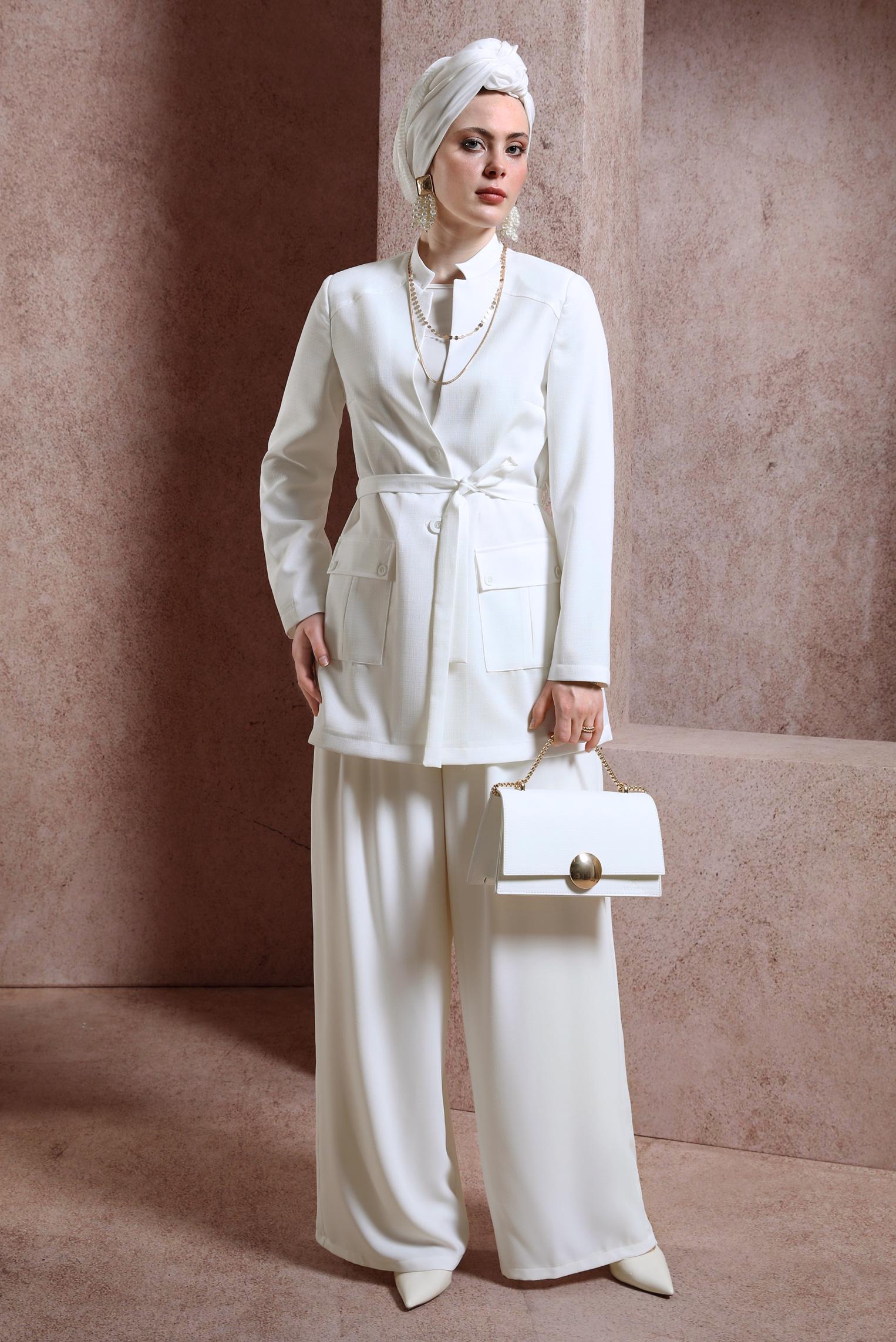 Tesettür giyim BEYAZ GENİŞ PAÇA KREP PANTOLON 70702