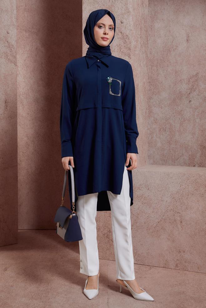 Tesettür giyim BEYAZ DÜĞME DETAYLI PANTOLON 70703 - ALVİNA